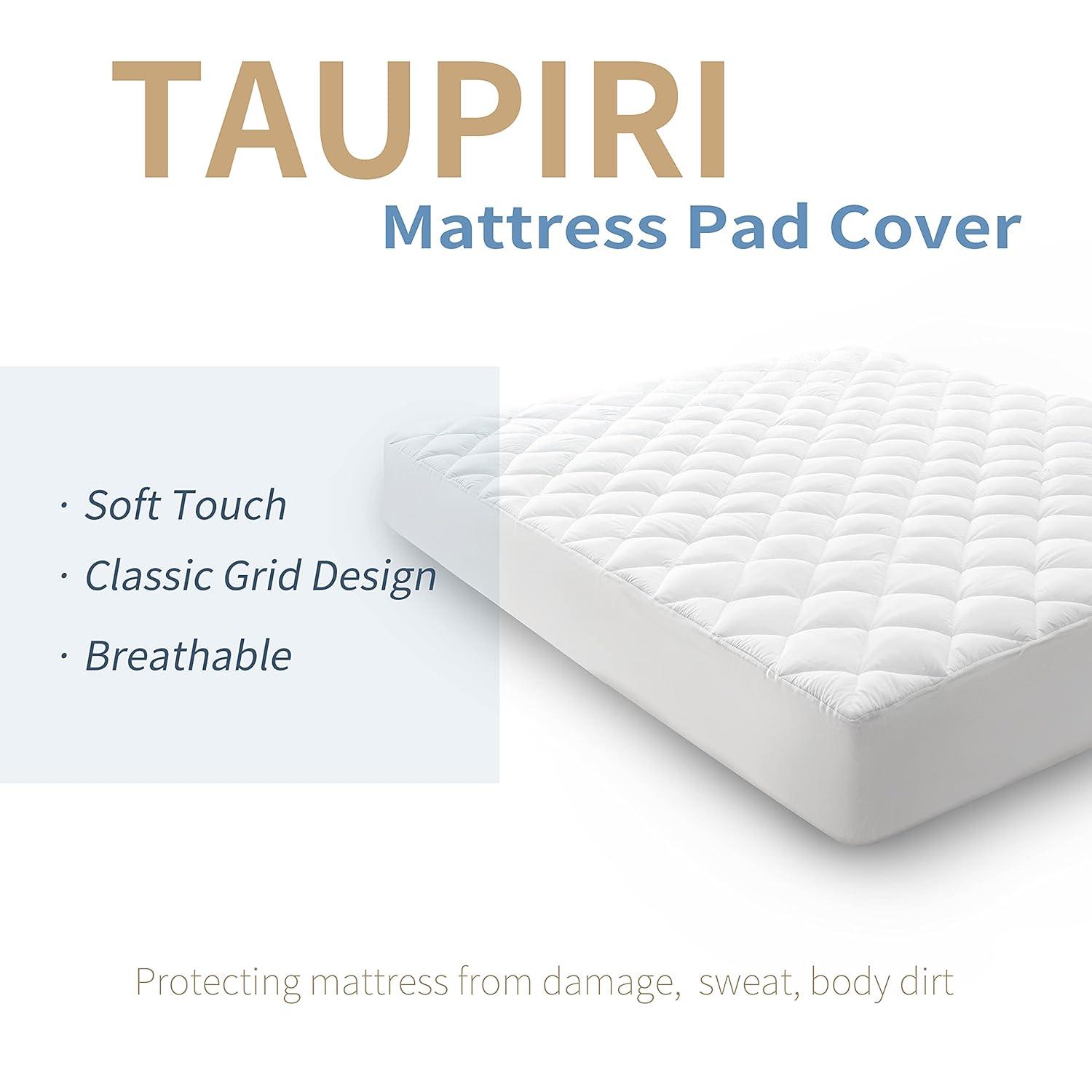 Taupiri King Quilted Mattress Pad Cover with Deep Pocket (8"-21"), Cooling Soft Pillowtop Mattress Cover, Down Alternative Mattress Protector Topper, White