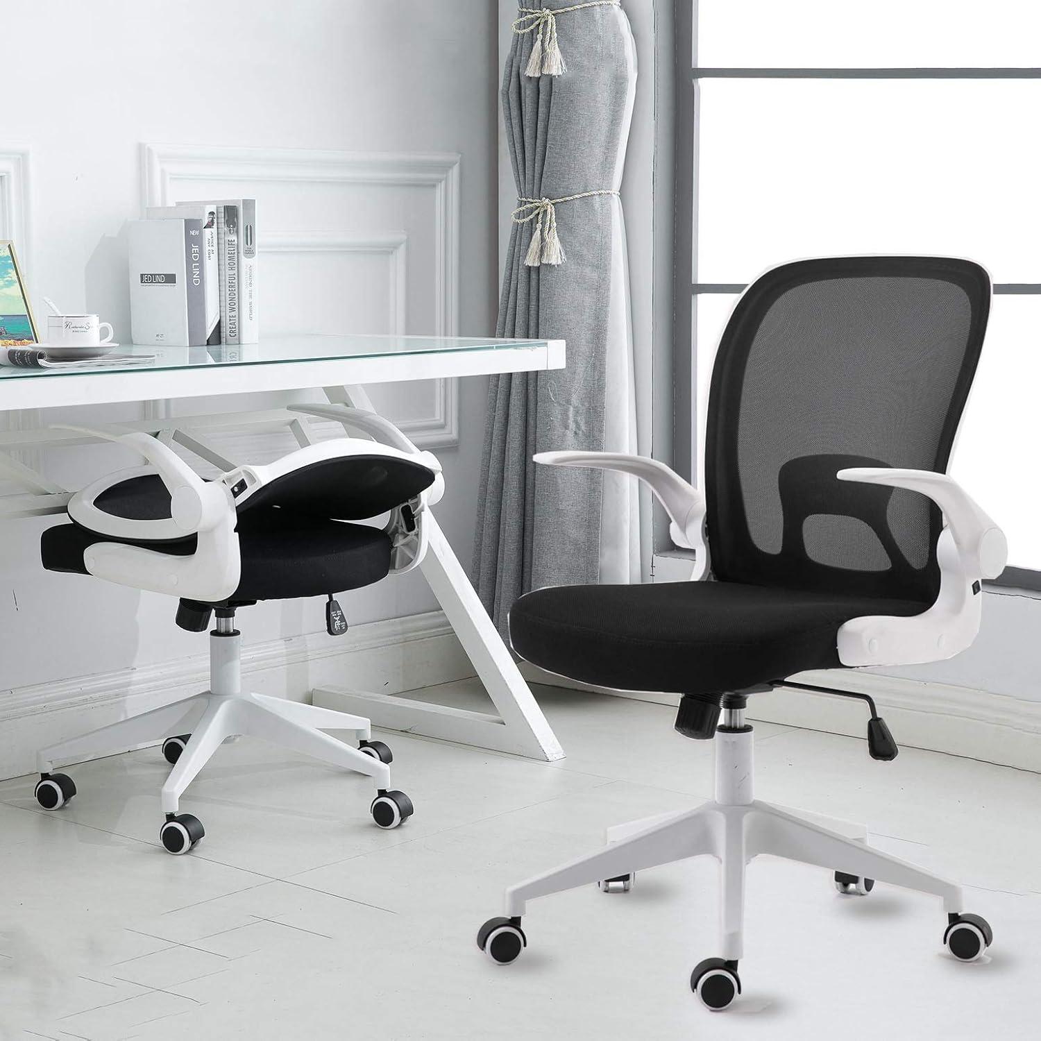 White Mesh Ergonomic Swivel Office Chair with Adjustable Arms