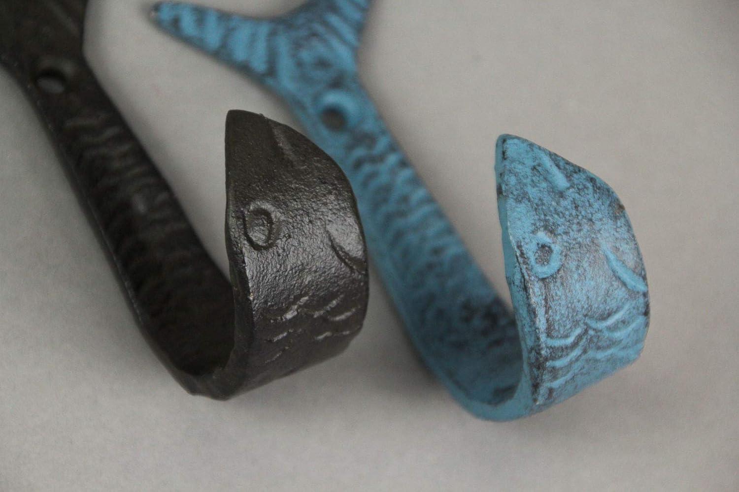 Zeckos Cast Iron Flipping Fish Wall Hooks Coastal Decor Hanger Set of 4