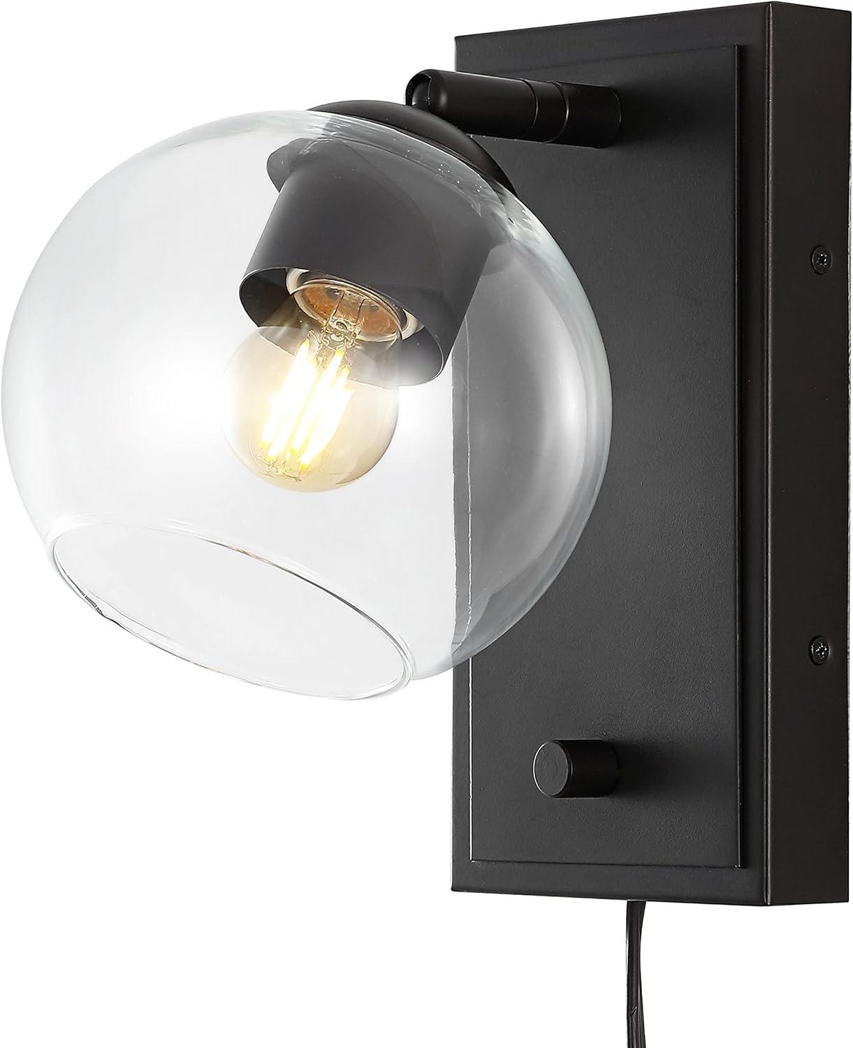 Hugo 6" 1-Light Minimalist Modern Plug-In or Hardwired Adjustable Iron LED Wall Sconce with Rotary Dimmer, Oil Rubbed Bronze with Clear Globe