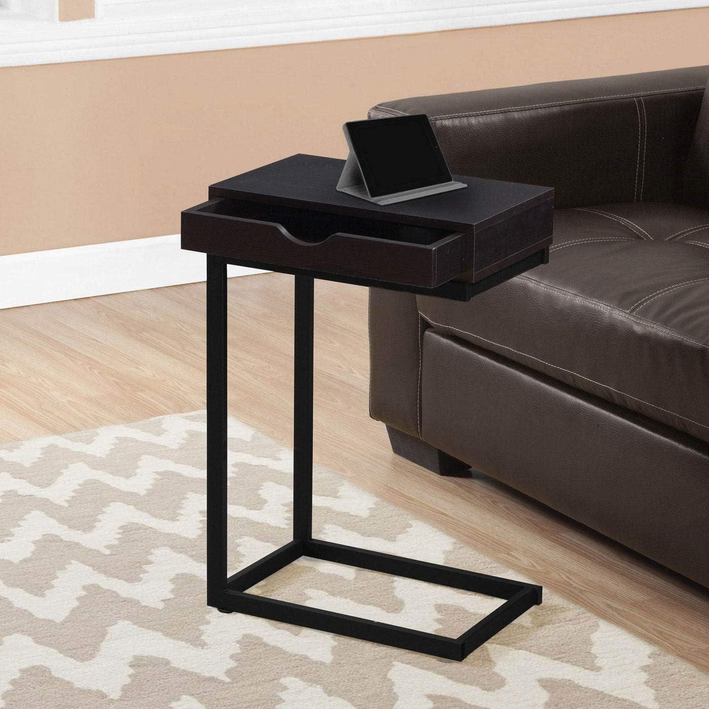 Cappuccino Rectangular C-Table with Storage Drawer and Metal Base