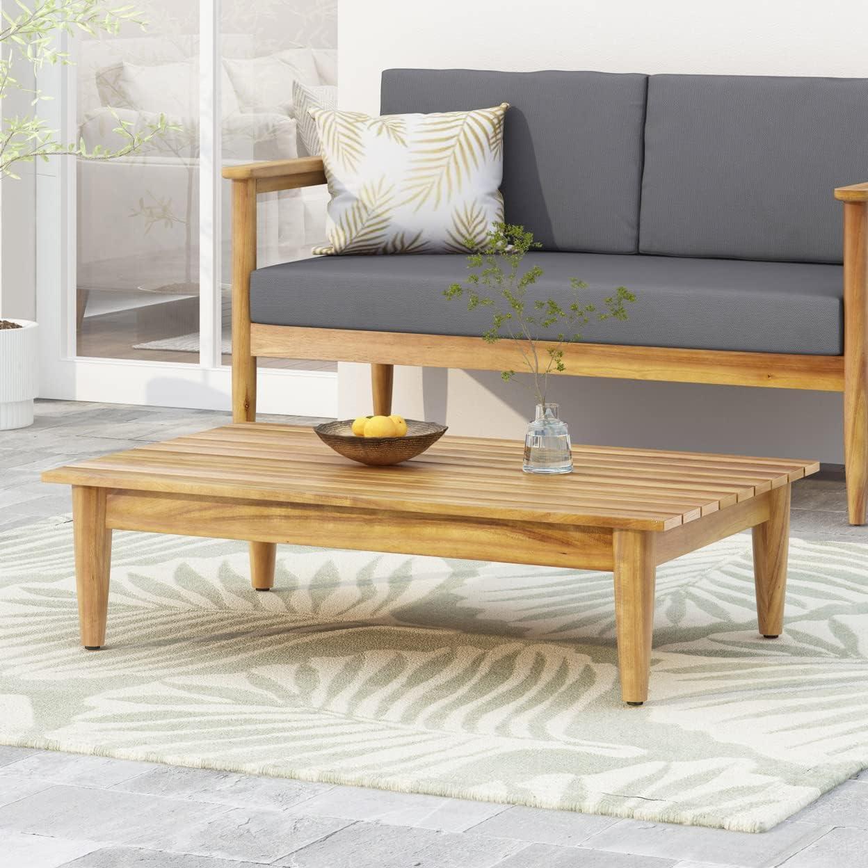 Magnolia Patio Acacia Wood Coffee Table - Teak - Christopher Knight Home: Water-Resistant, Tapered Legs