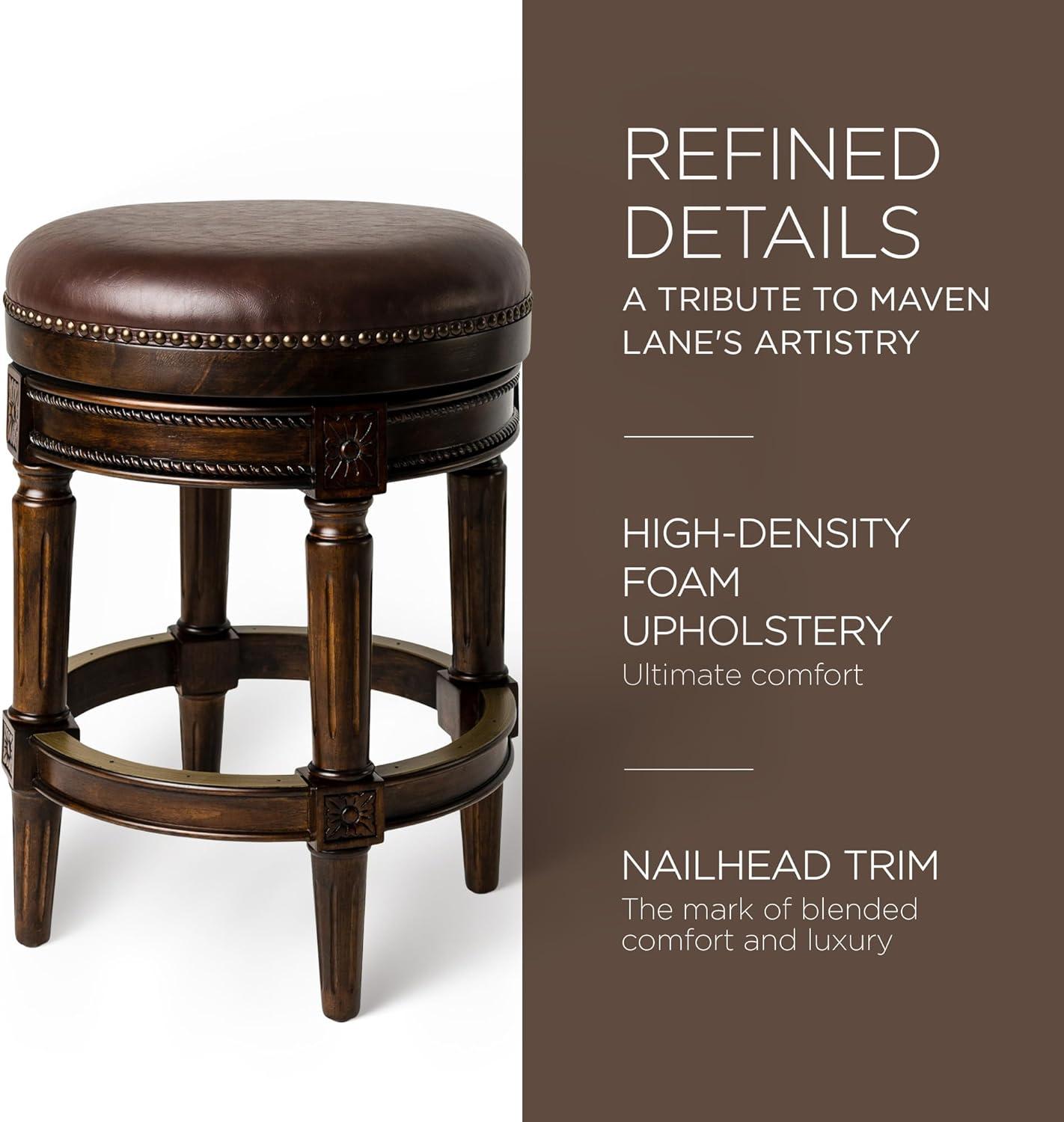 Dark Walnut Backless Swivel Counter Stool with Leather Seat