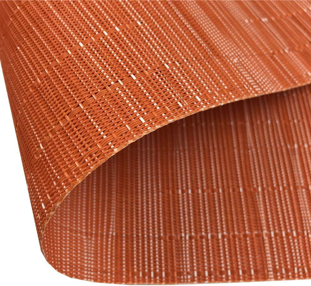 Placemats, Heat-Resistant Placemats Stain Resistant Anti-Skid Washable PVC Table Mats Woven Vinyl Placemats, Set of 6 (Orange)