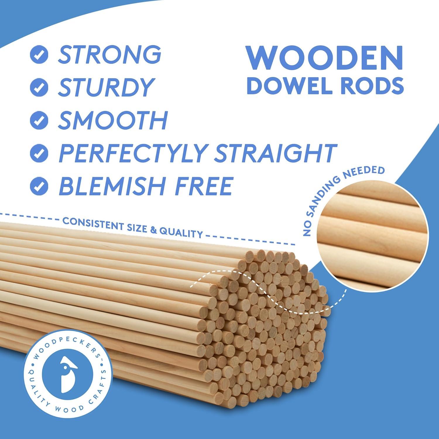 Wooden Dowel Rod, 3/16 Inch x 6 Inch Wood Dowels, Pack of 100 Wooden Dowels for Crafts, Unfinished Hardwood Wooden Dowels Rods, Strong Wood Rod Dowels for Crafting and DIYers