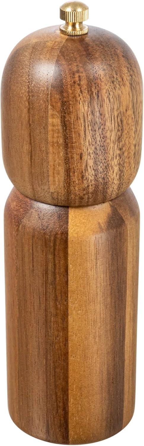 Acacia Wood and Brass Salt and Pepper Mill, 7.25"