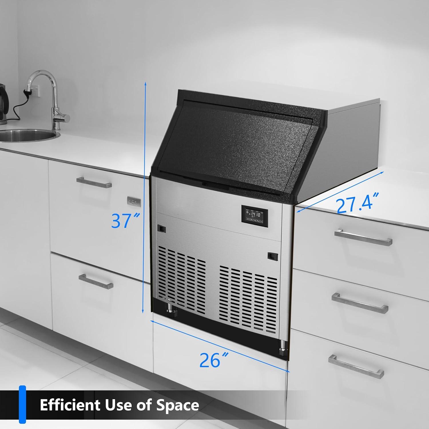 Coolake Commercial Ice Maker Machine 450lbs/24h With 130lbs Storage, Stainless Steel Under Counter Ice Maker, Descaling Water Filter, Ice Ready In 5-15 Min For Home Bar, Doe Etl Approval