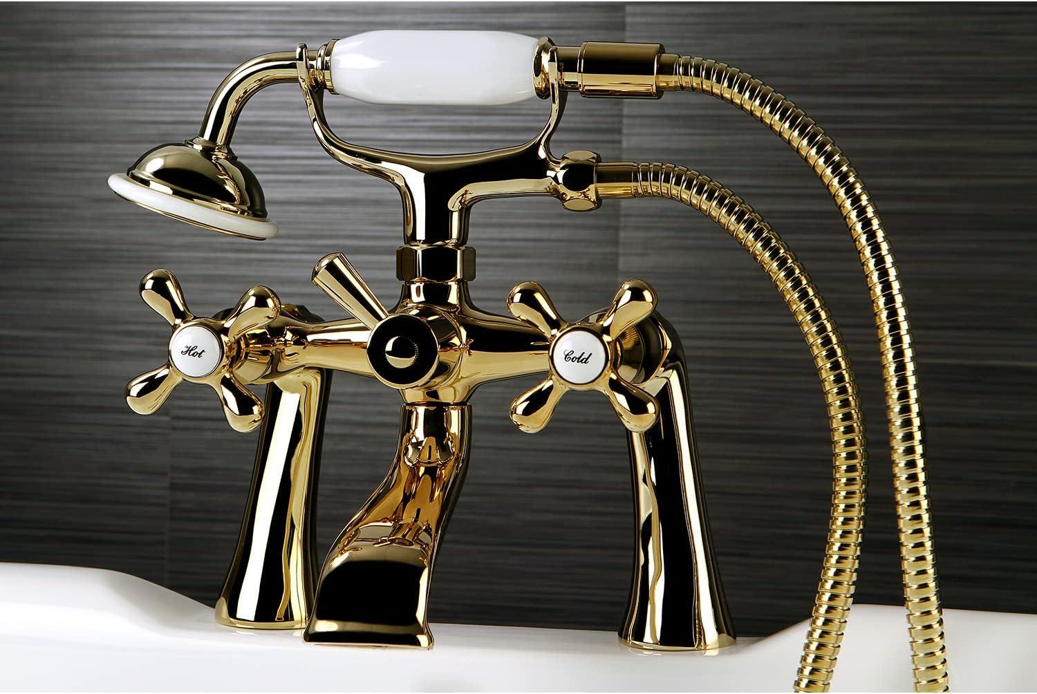 Kingston Brass Kingston Three-Handle 2-Hole Deck Mount Clawfoot Tub Faucet with Hand Shower