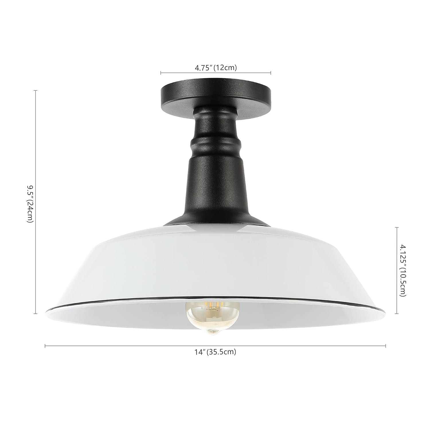 JONATHAN y Camila Montaje Semi Empotrado de Hierro LED Industrial Clásico de 14" con 1 Luz para Interior/exterior, Blanco/negro, JYL7617A