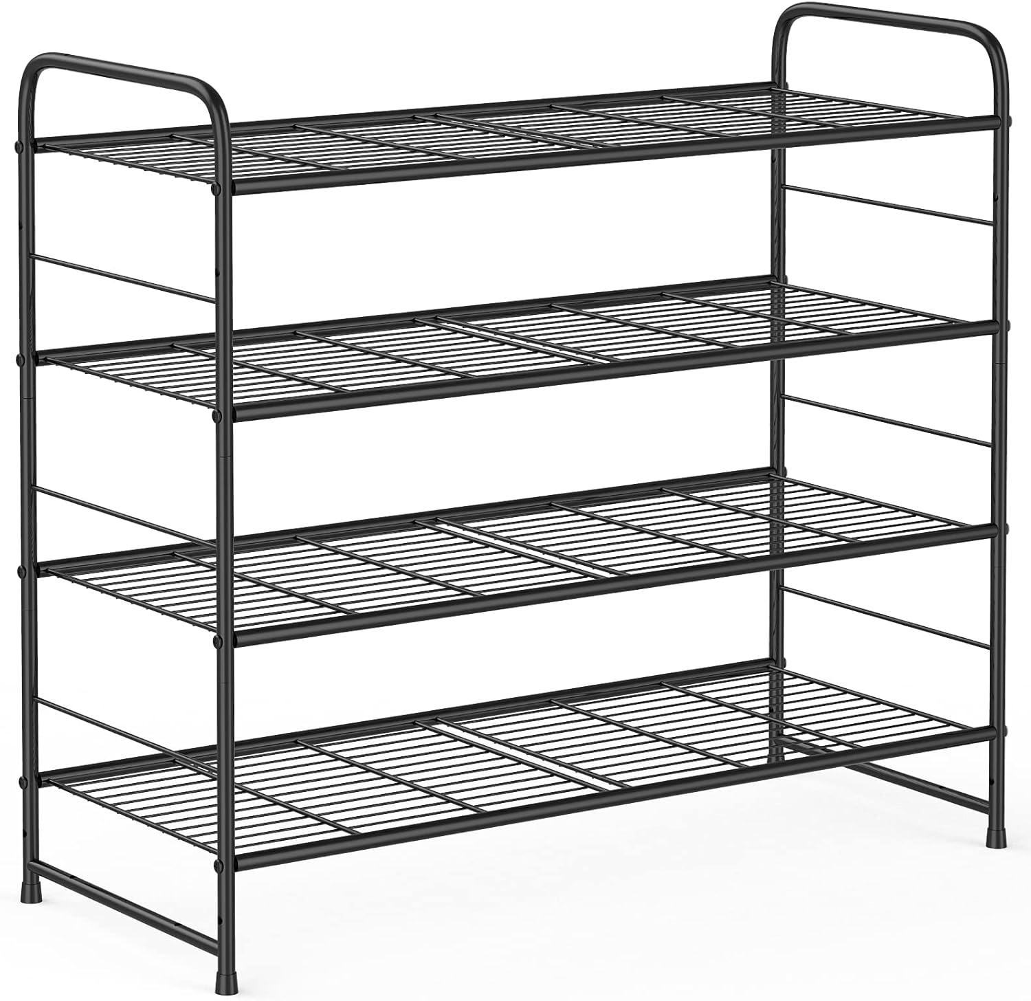 4-Tier Shoes Rack Shelf for Closet Metal Stackable Shoe Organizer, Expandable & AdjustableWire Grid, Black