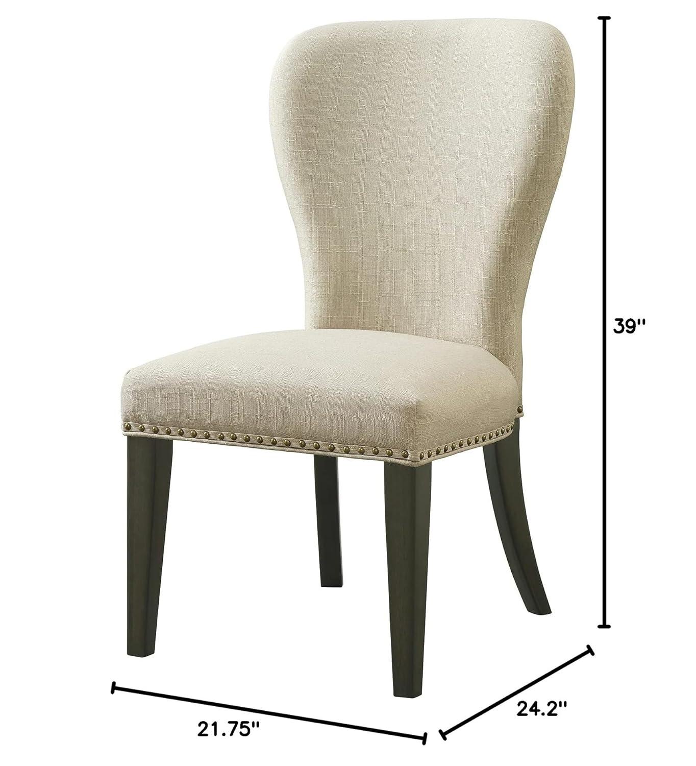 Set of 2 Savoy Upholstered Dining Armless Chairs Cream - Alaterre Furniture: Faux Leather, Nailhead Detail, Rubberwood Frame