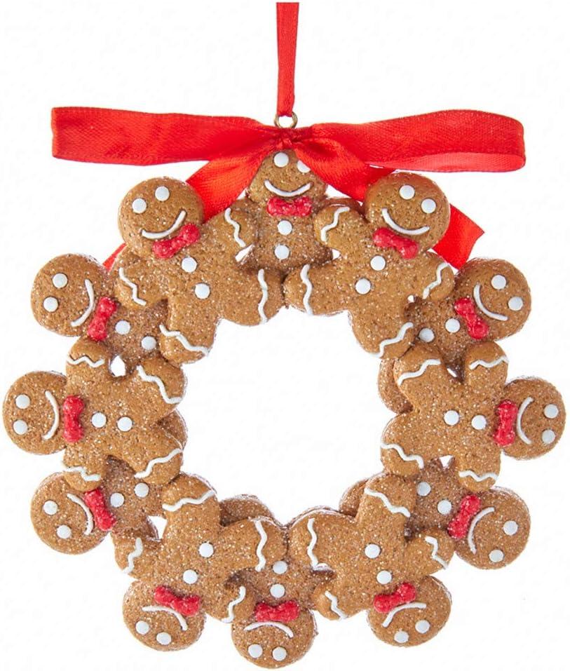 Glittery Gingerbread Boy Wreath Ornament with Red Bow