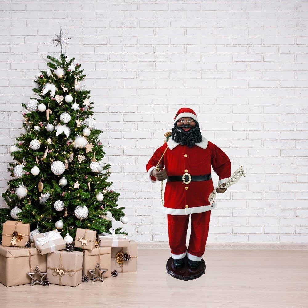 Christmas Time 58-in. African American Dancing Santa Claus with Naughty & Nice List, Animated Indoor Christmas Holiday Home Decor, CT-ASC058-2RD1-AA