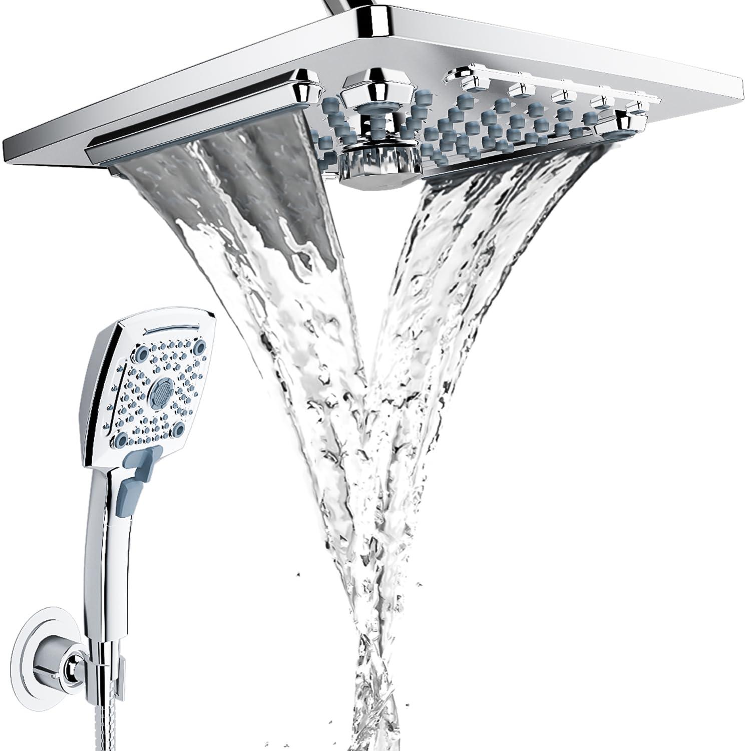 ELLO&ALLO Rain Shower Head with Handheld Spray, Rainfall Shower Head Combo with 60" Hose, Adjustable Dual Showerhead Set with 3-Way Diverter, Chrome