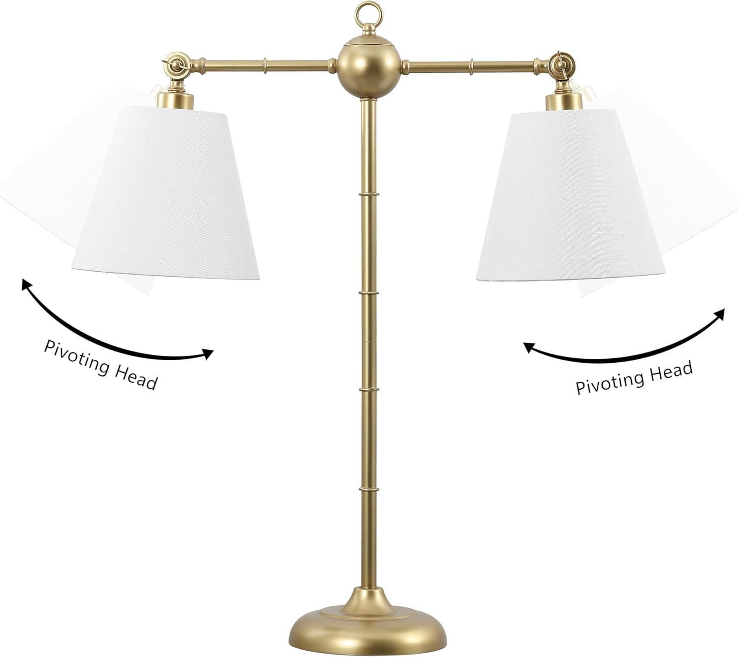 Gold Adjustable Dual White Shade Library Table Lamp