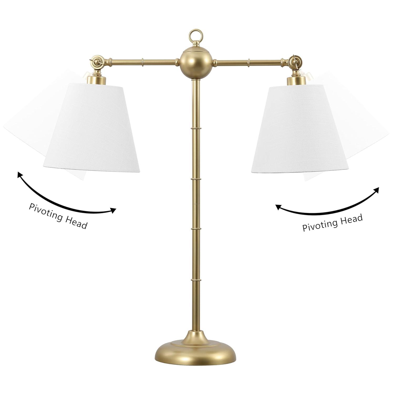 Gold Adjustable Dual White Shade Library Table Lamp