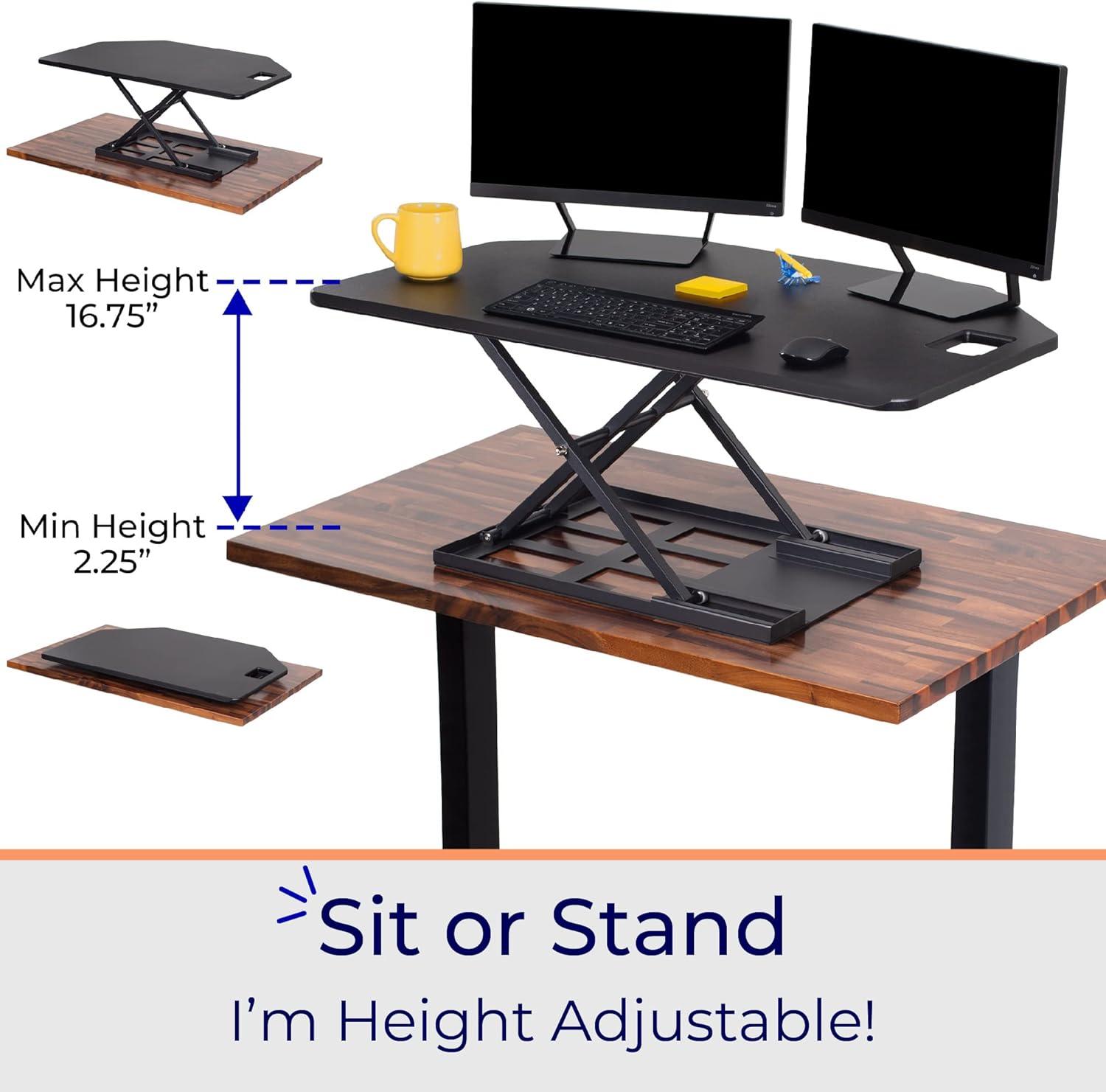 X-Elite Premier Corner Standing Desk Converter with Pneumatic Height Adjustment - Black – Stand Steady