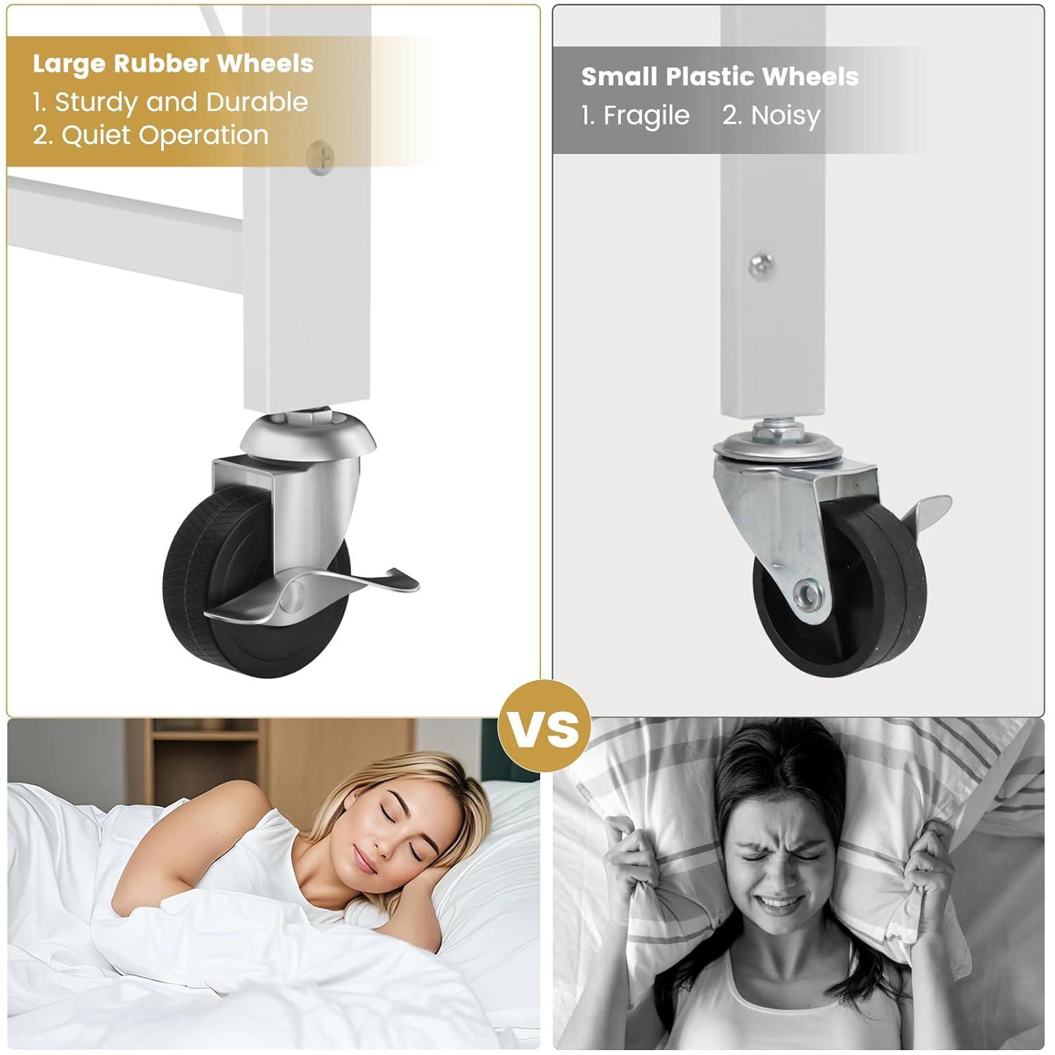 3-Tier Storage Shelves with Wheels, Folding Bookshelf No Assembly, Metal Display Shelf for Balcony, Kitchen, Basement, Pantry, White