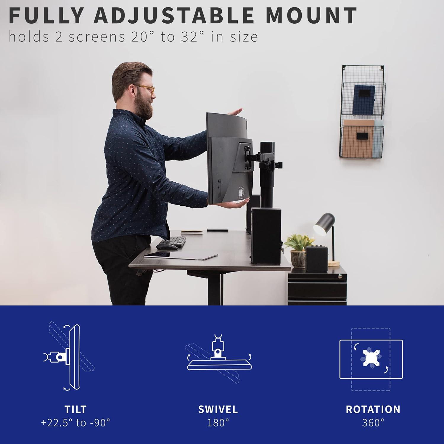 VIVO 63" x 32" Electric Stand Up Desk with Motorized Dual Monitor Mount, DESK-KIT-SET1B