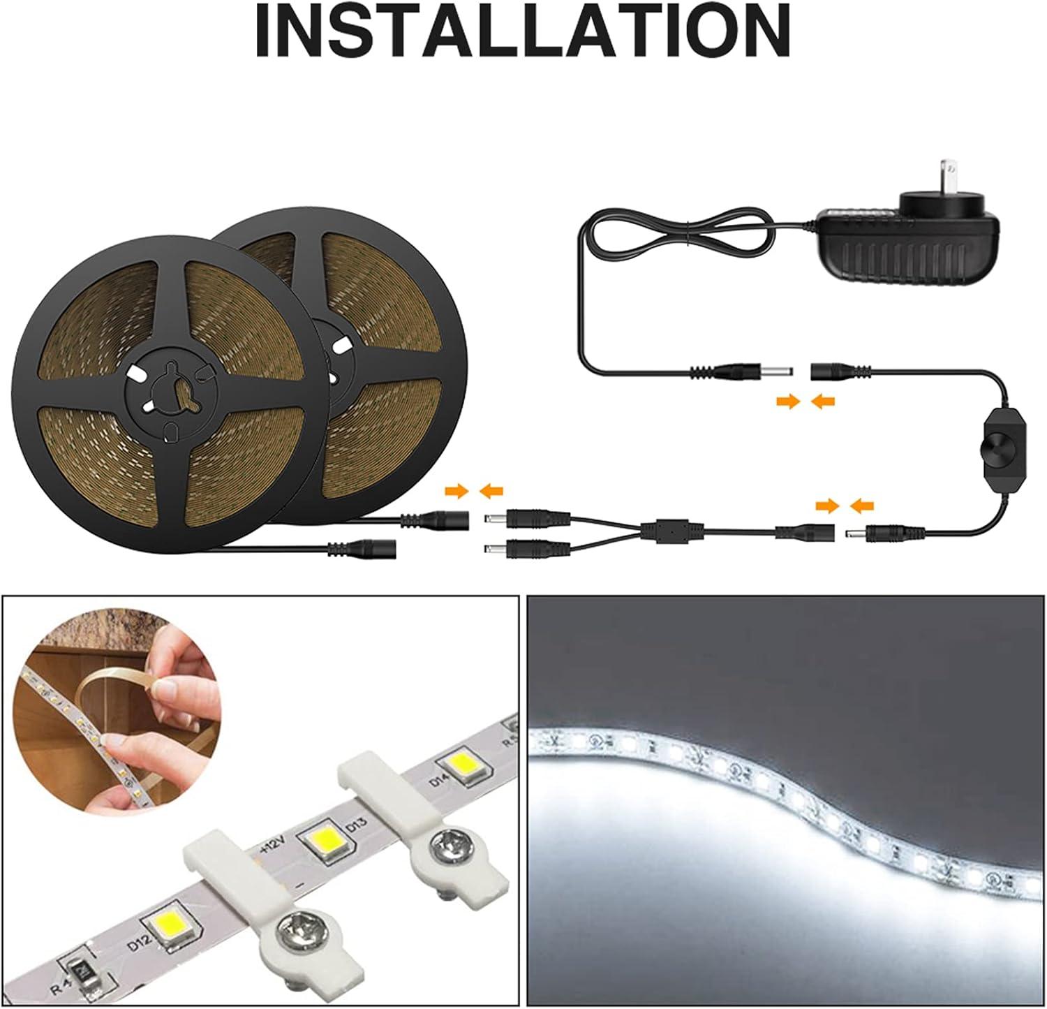 Onforu White LED Strip Lights, 32.8FT 6000K Super Bright Dimmable Tape Light Kit, 600 LEDs Daylight Easter Rope Light, 12V Flexible Strip Lighting for Mirror, Under Cabinet, Home, Bedroom