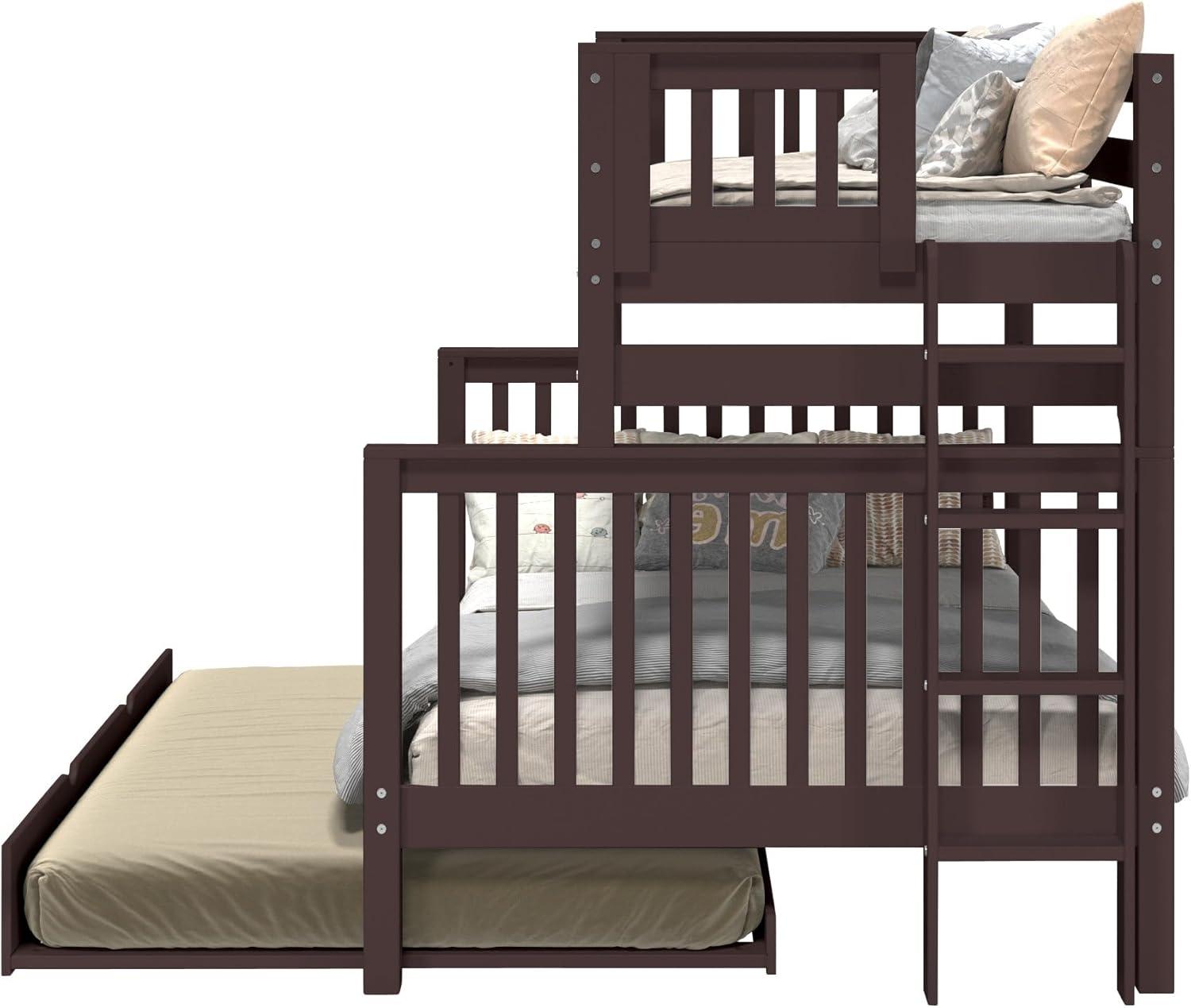 Bedz King Bunk Beds Twin over Full Mission Style with End Ladder and a Full Trundle, Dark Cherry