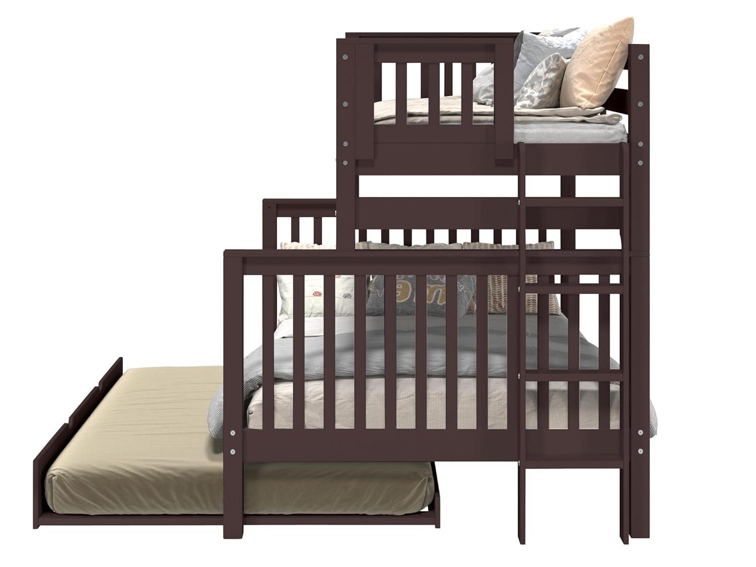 Bedz King Bunk Beds Twin over Full Mission Style with End Ladder and a Full Trundle, Dark Cherry