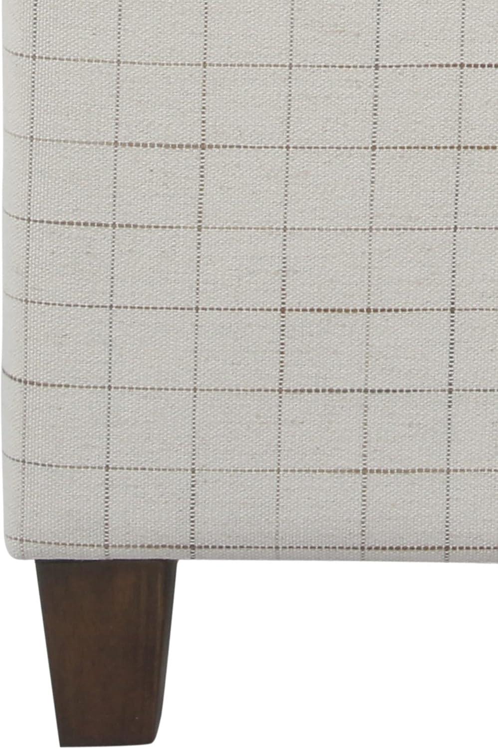 Benzara Wooden Square Ottoman with Grid Patterned Fabric Upholstery and Hidden Storage, Beige and Brown