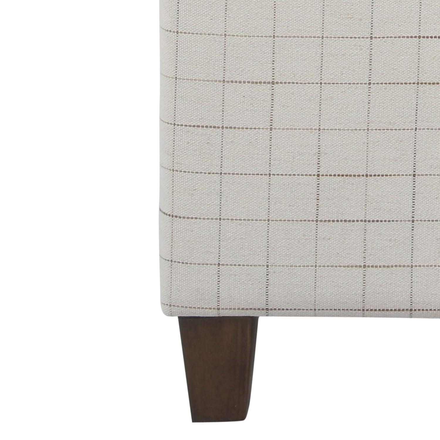 Benzara Wooden Square Ottoman with Grid Patterned Fabric Upholstery and Hidden Storage, Beige and Brown