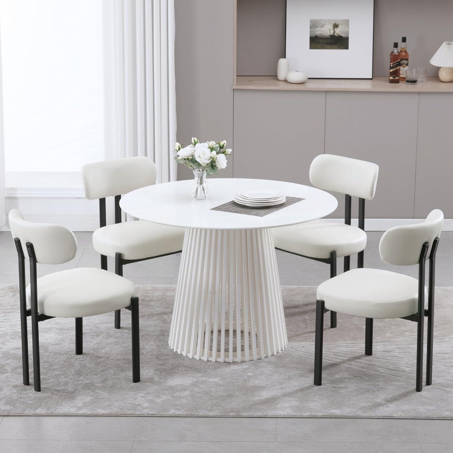 CONCETTA Dining Chairs Set of 4, Kitchen Chairs with Curved Backrest & Metal Legs, Mid Century Modern Round Dining Room Chairs for Vanity, Living Room,Beige