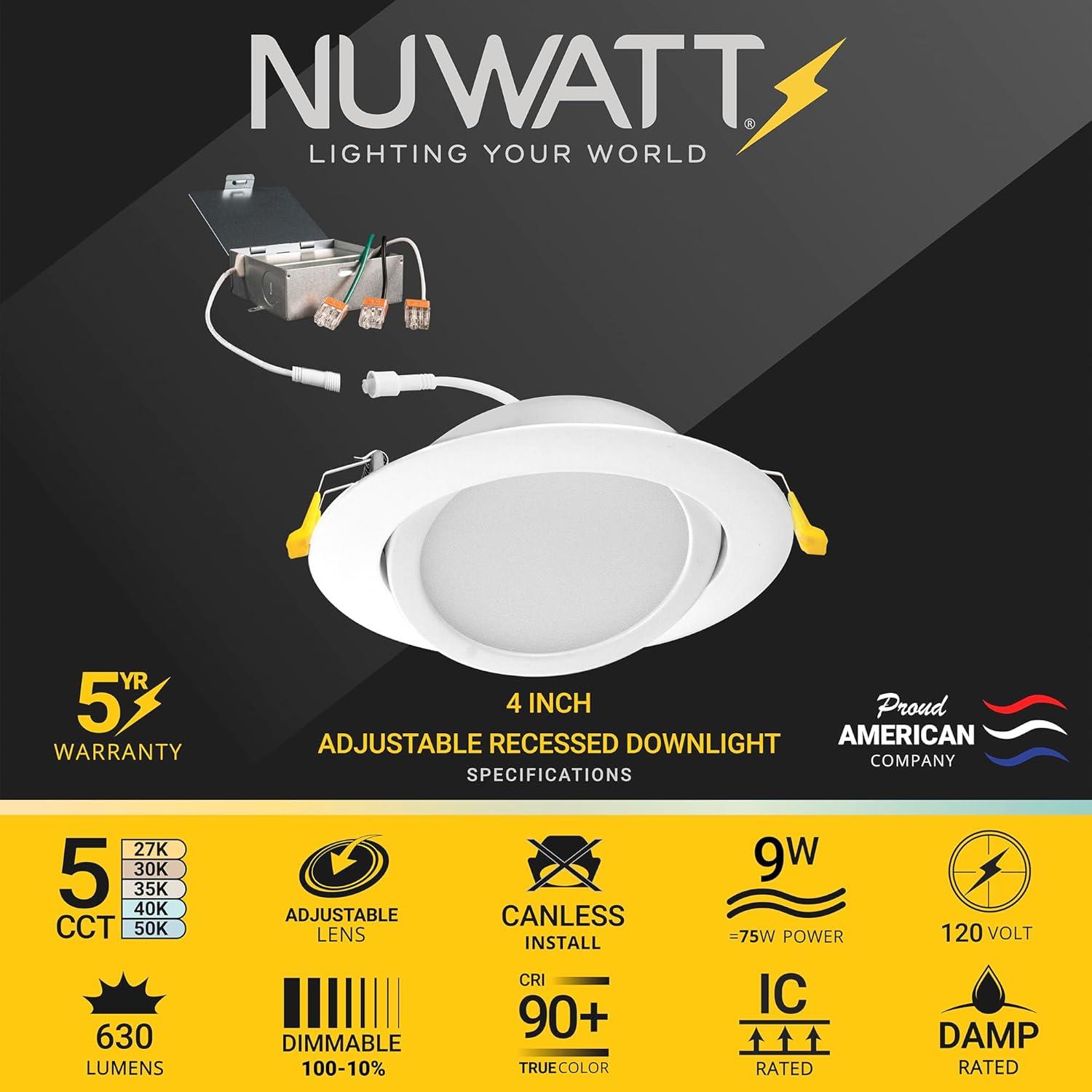 Adjustable Downlight 4'' Selectable Color Temperature Dimmable Air-Tight IC Rated LED Canless Recessed Lighting Kit