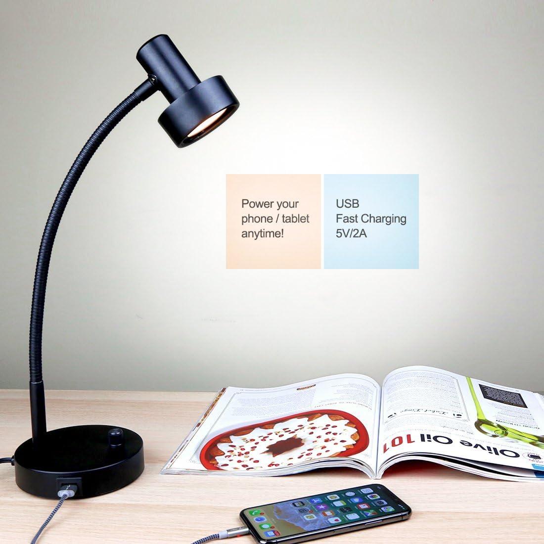 O'Bright Dimmable LED Desk Lamp with USB Charging Port (5V/2A), Full Range Dimming LED, Table Lamp with USB Charger, Flexible Gooseneck, Office Desk Lamp/Bedside Lamp, Vintage Design