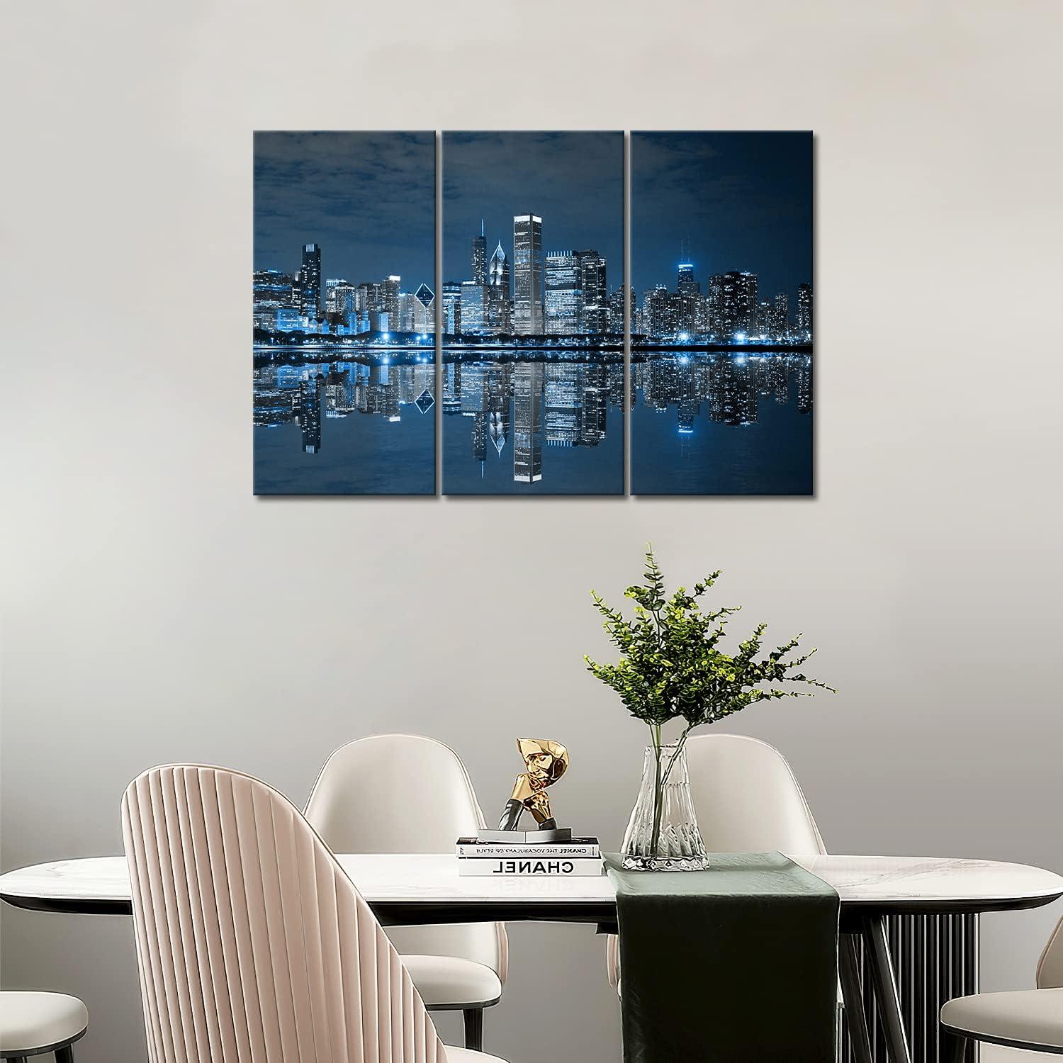 Blue Chicago Buildings Canvas Print Triptych Wall Art