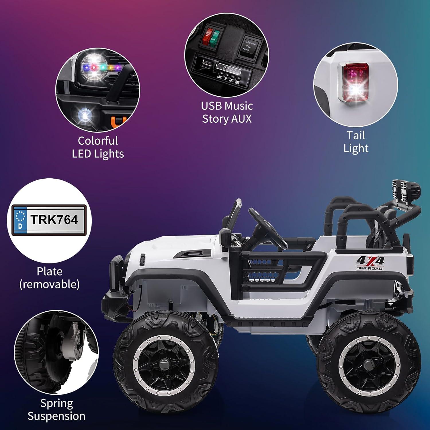 Yesfashion 24V Kids large Jeep 2 Seats SUV Ride on Car Ride on Truck with Remote Control, Electric 4*45W Motors Ride on Toys, with LED Light,Music,USB