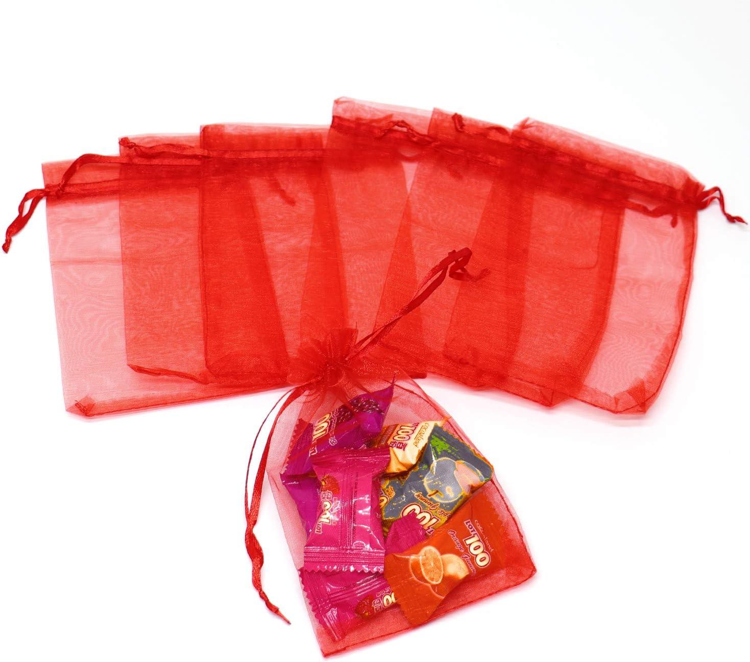 100PCS 4x6inch (10x15cm) Drawstring Organza Jewelry Favor Pouches Wedding Party Festival Gift Bags Candy Bags (Red)