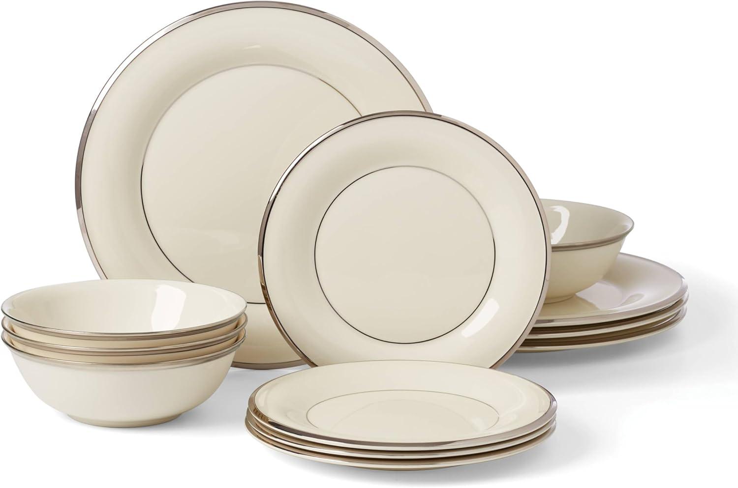 Ivory Porcelain Dinnerware Set with Platinum Bands, Service for 4