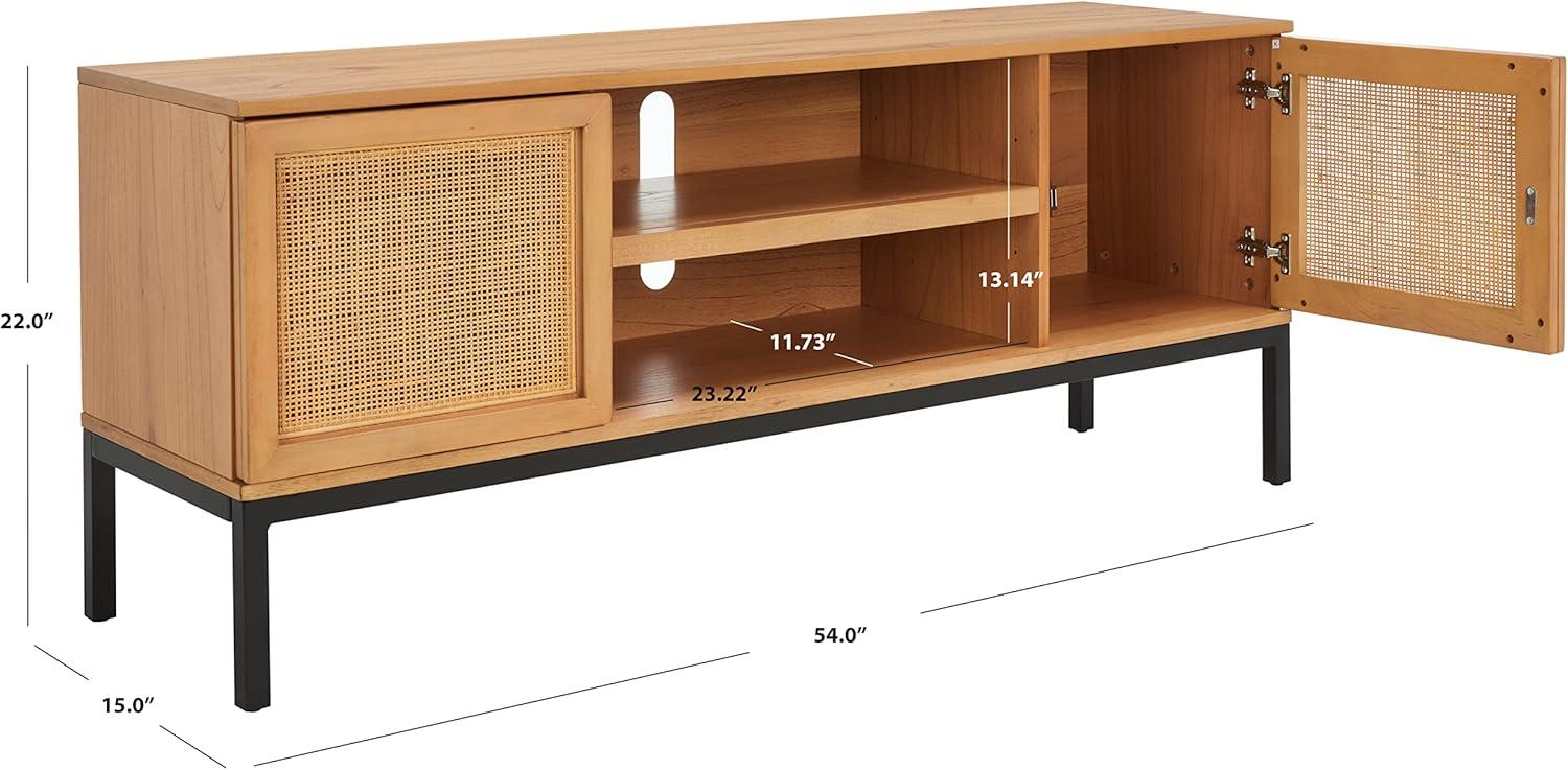 SAFAVIEH Zadie 1 Shelf Rattan Media Stand, Natural With Natural Rattan/Black Legs (54 in. W x 15 in. D x 22 in. H)