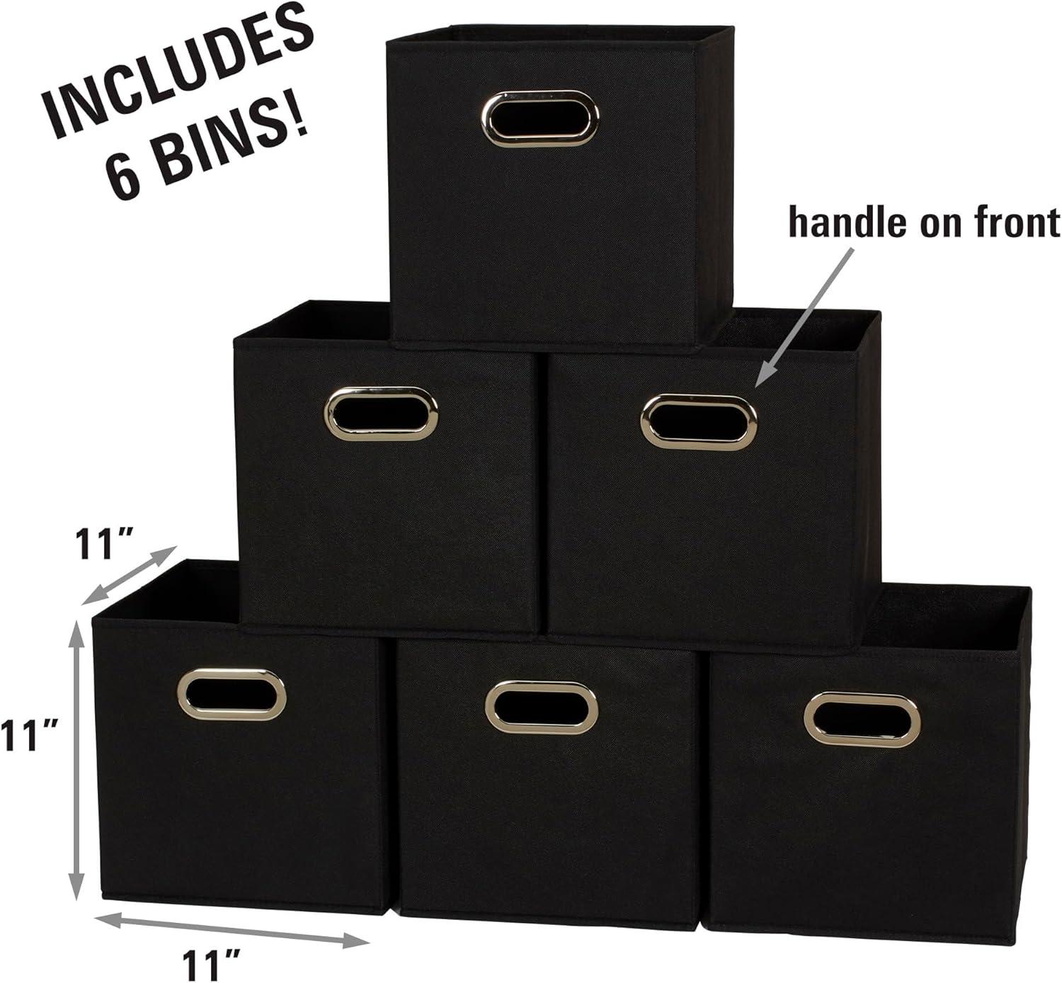 HOUSEHOLD ESSENTIALS Open Fabric Storage Cube Bins, Set of 6, Black