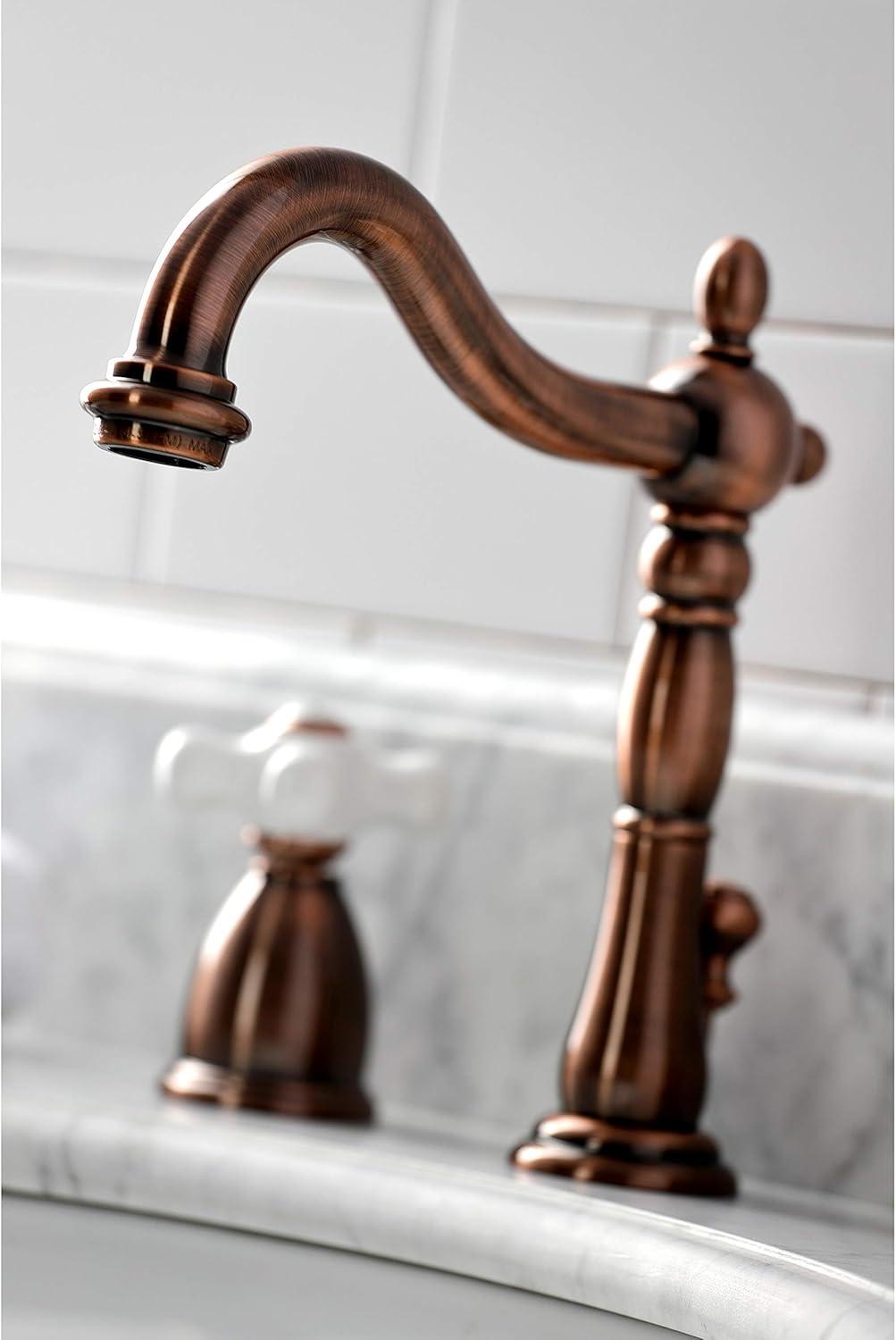 Kingston Brass Heritage Two-Handle 3-Hole Deck Mount Widespread Bathroom Faucet with Brass Pop-Up Drain
