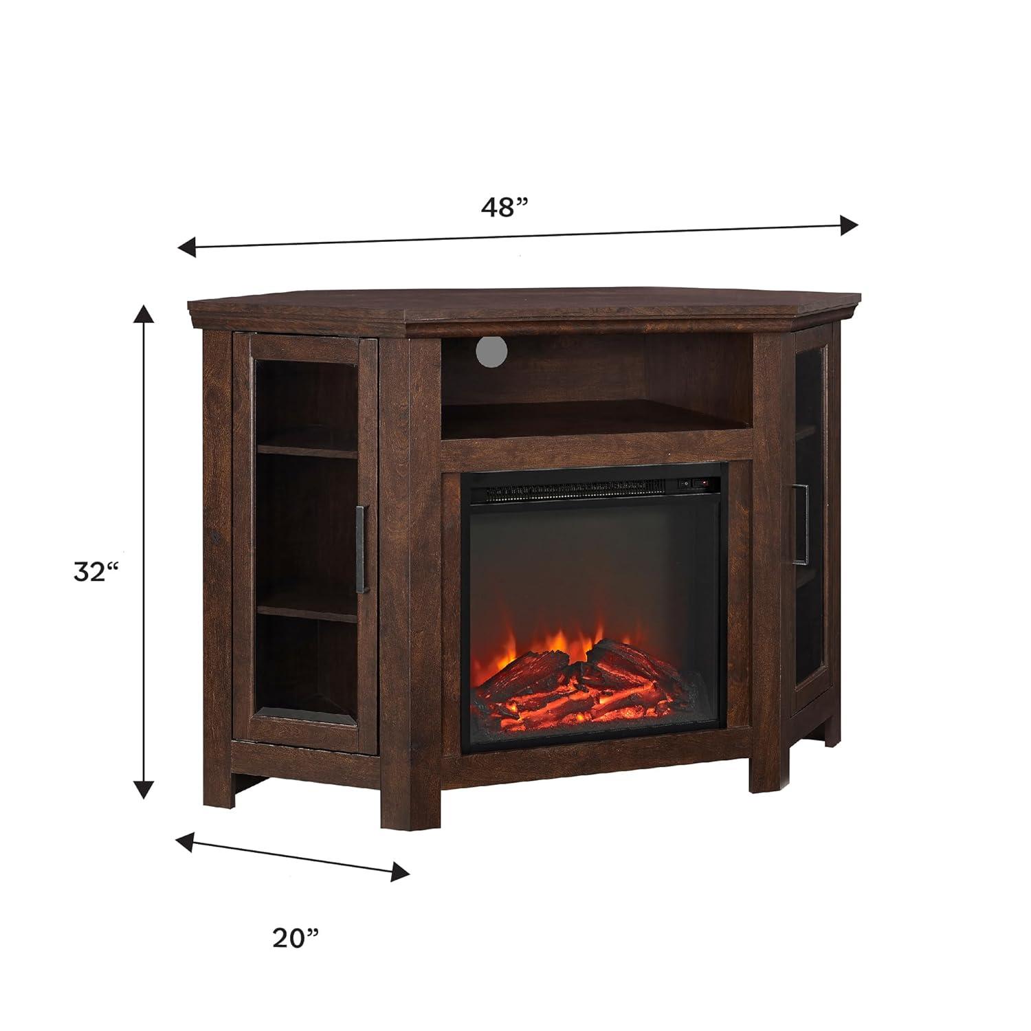 48" MDF Wood Corner Fireplace TV Stand - Traditional Brown