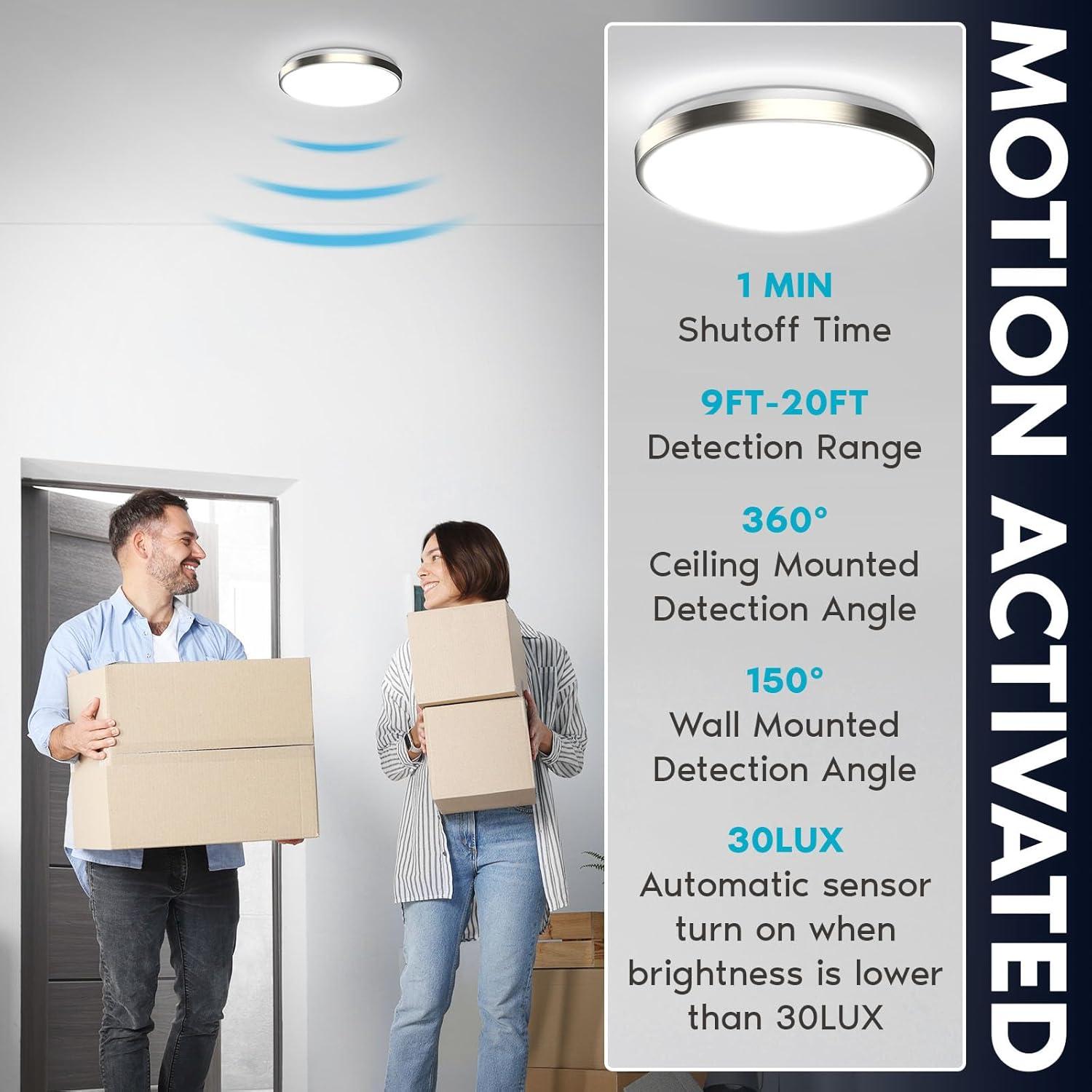 Luxrite Motion Sensor LED Flush Mount Ceiling Light, 11 Inch, 5CCT 2700K-5000K, 16W, 1200 Lumens, ETL