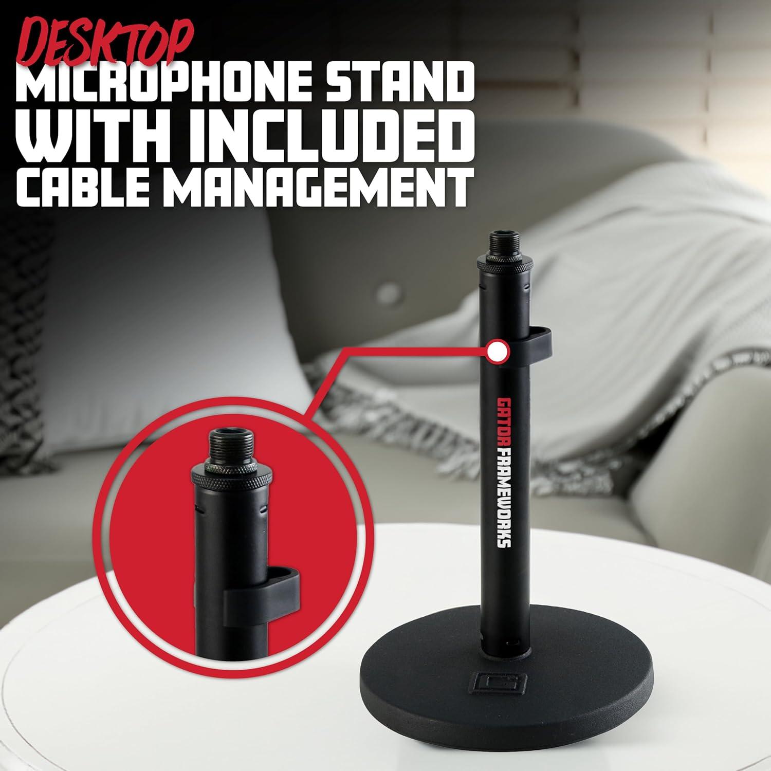 Black Steel Desktop Microphone Stand with Round Base