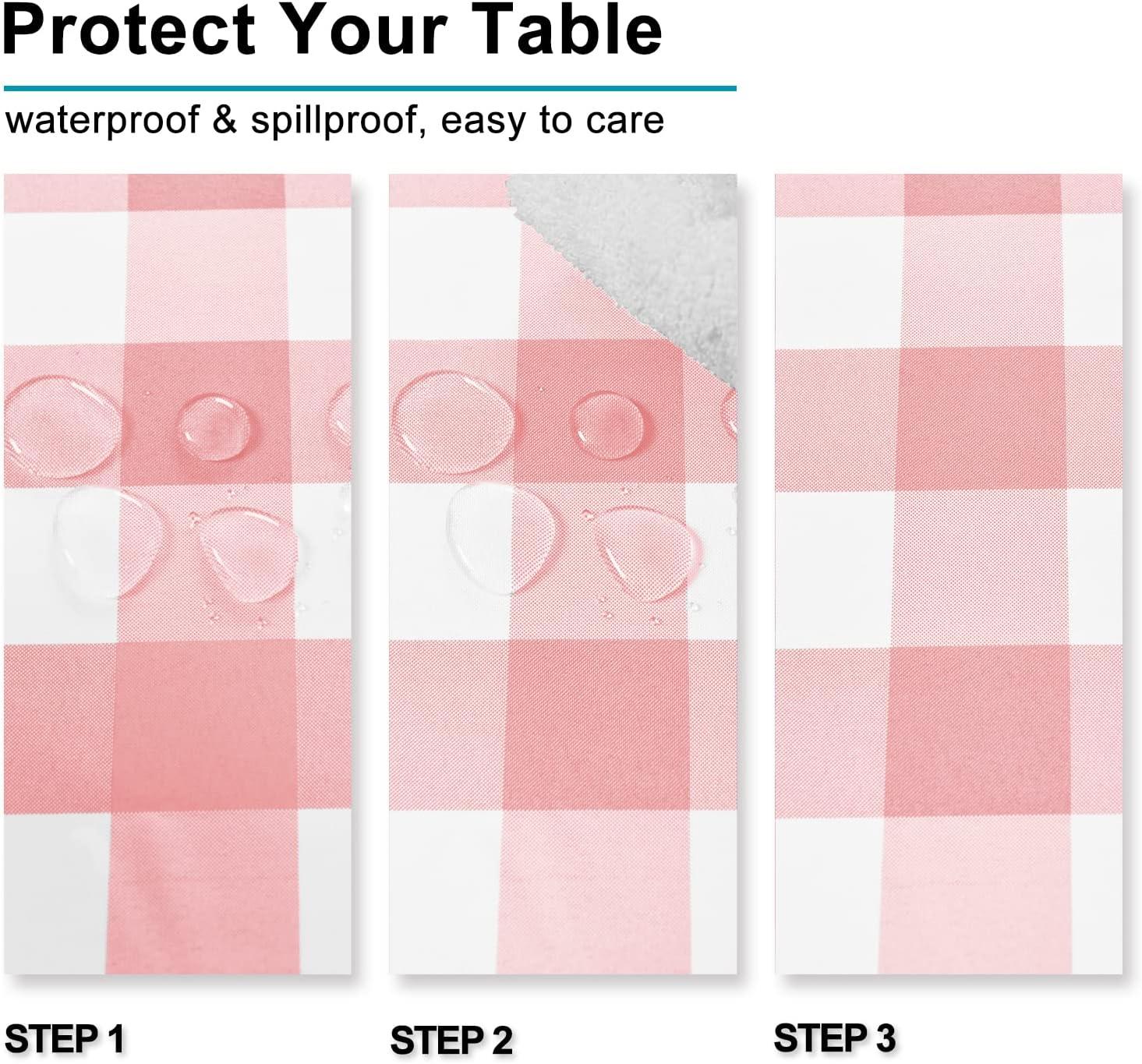 Hiasan Buffalo Plaid Tablecloth Square, 54 x 54 Inches - Waterproof & Washable Polyester Fabric Checkered Table Cover for Dining, Outdoor Picnic and Party (Pink and White)