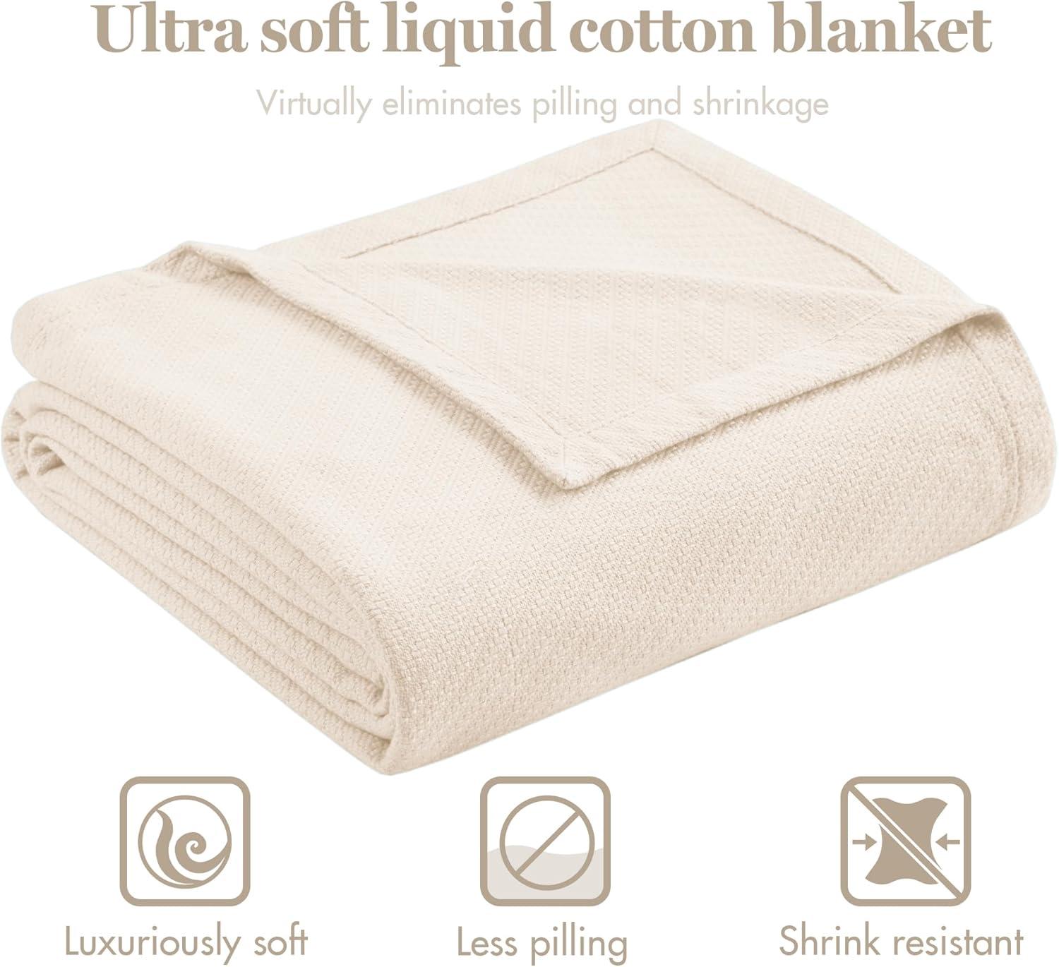 Bed Blanket Liquid Cotton Full/Queen Ivory: Madison Park, Machine Washable, No Fill Lightweight