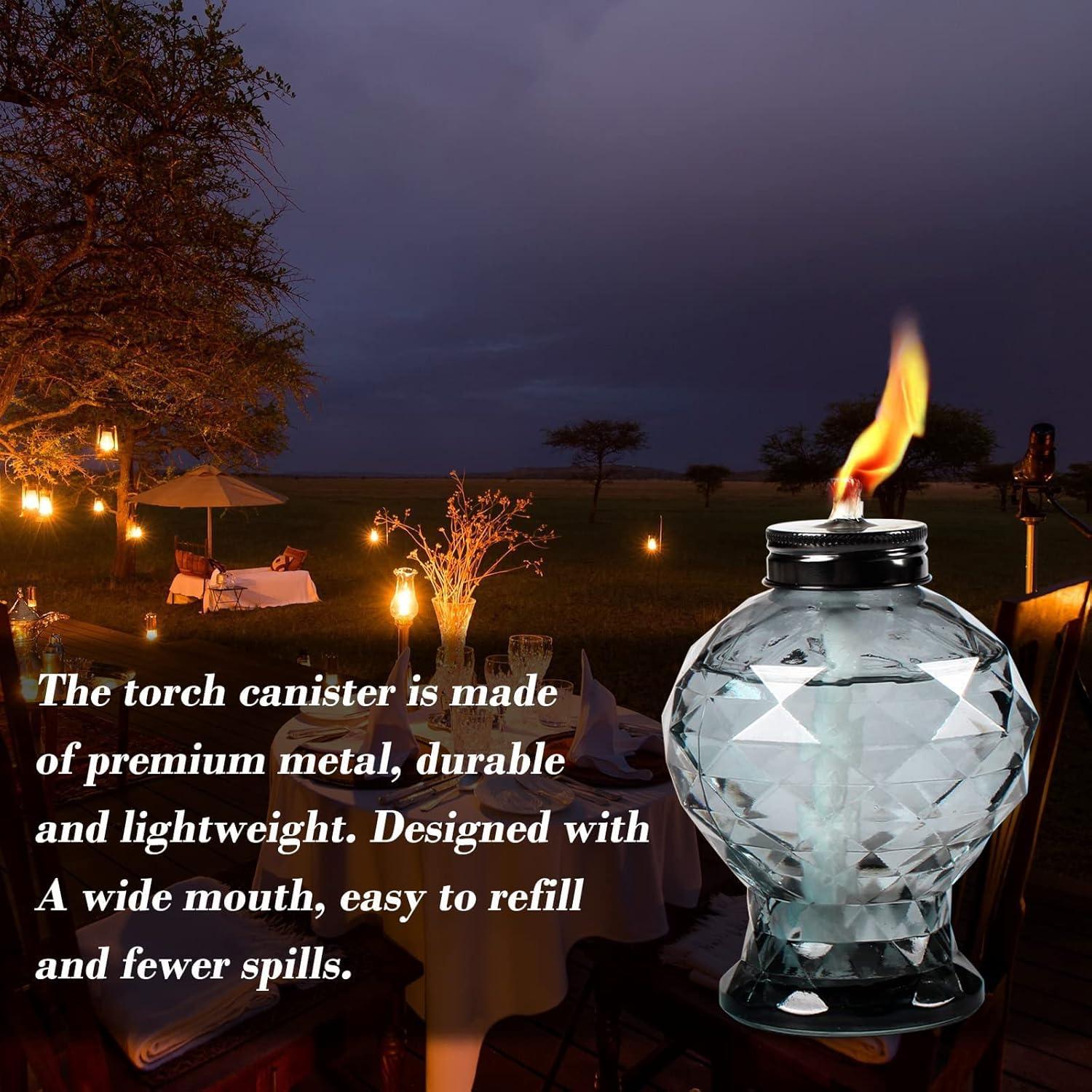 TRAHOO-4 Pack Glass Table Top Light Torches for Outside, Easy to Refill Glass Citronella Torches Outdoor Lanterns, Wick and Cap Included Torch for Garden Patio Yard Party