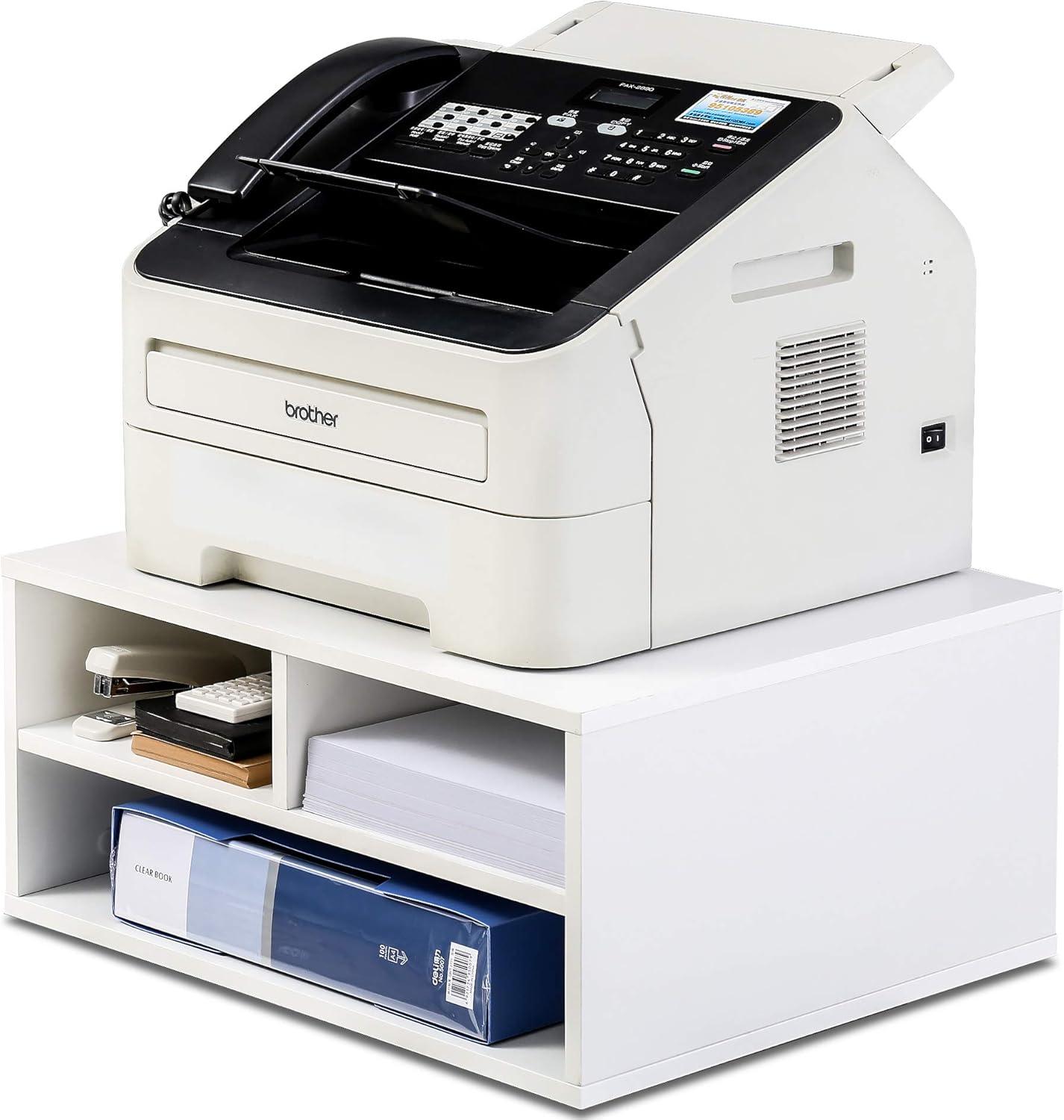 White MDF 2-Tier Printer Stand with Storage Compartments