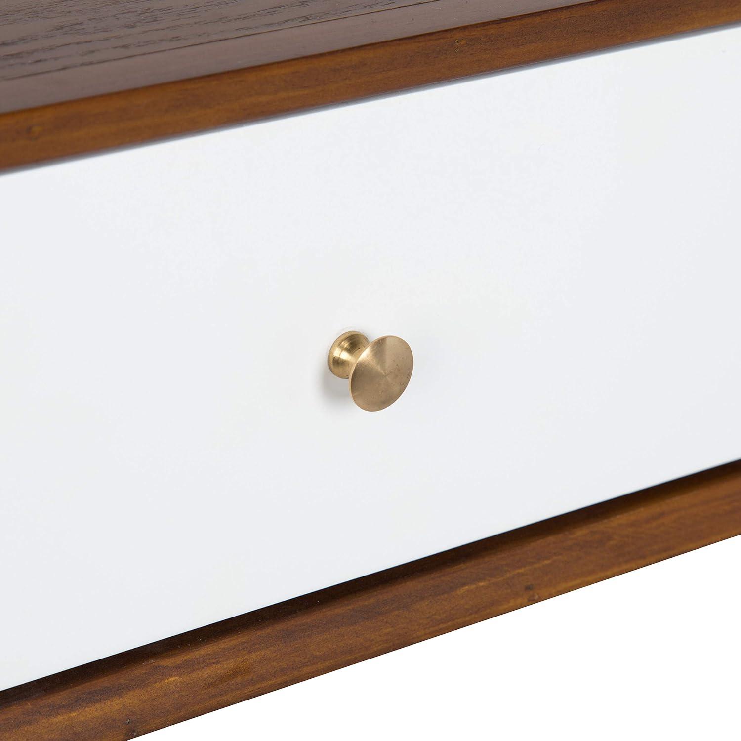 Kate and Laurel Finco Midcentury Modern Style 2 Drawer Console Table, Walnut Brown and White Finish with Brass Hardware