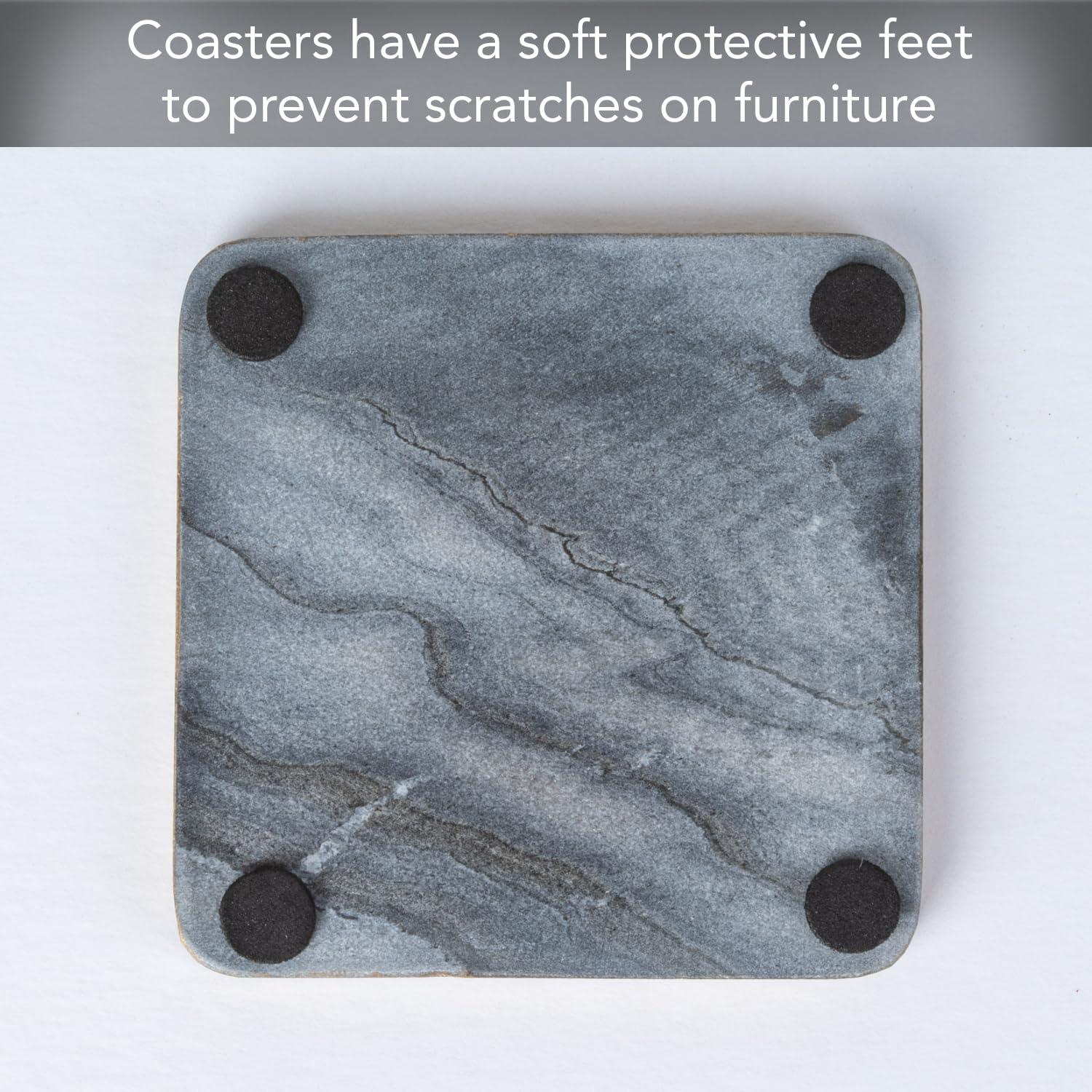 Thirstystone Natural Gray Marble 4 Pack Coasters with Gold Edge 4" Square