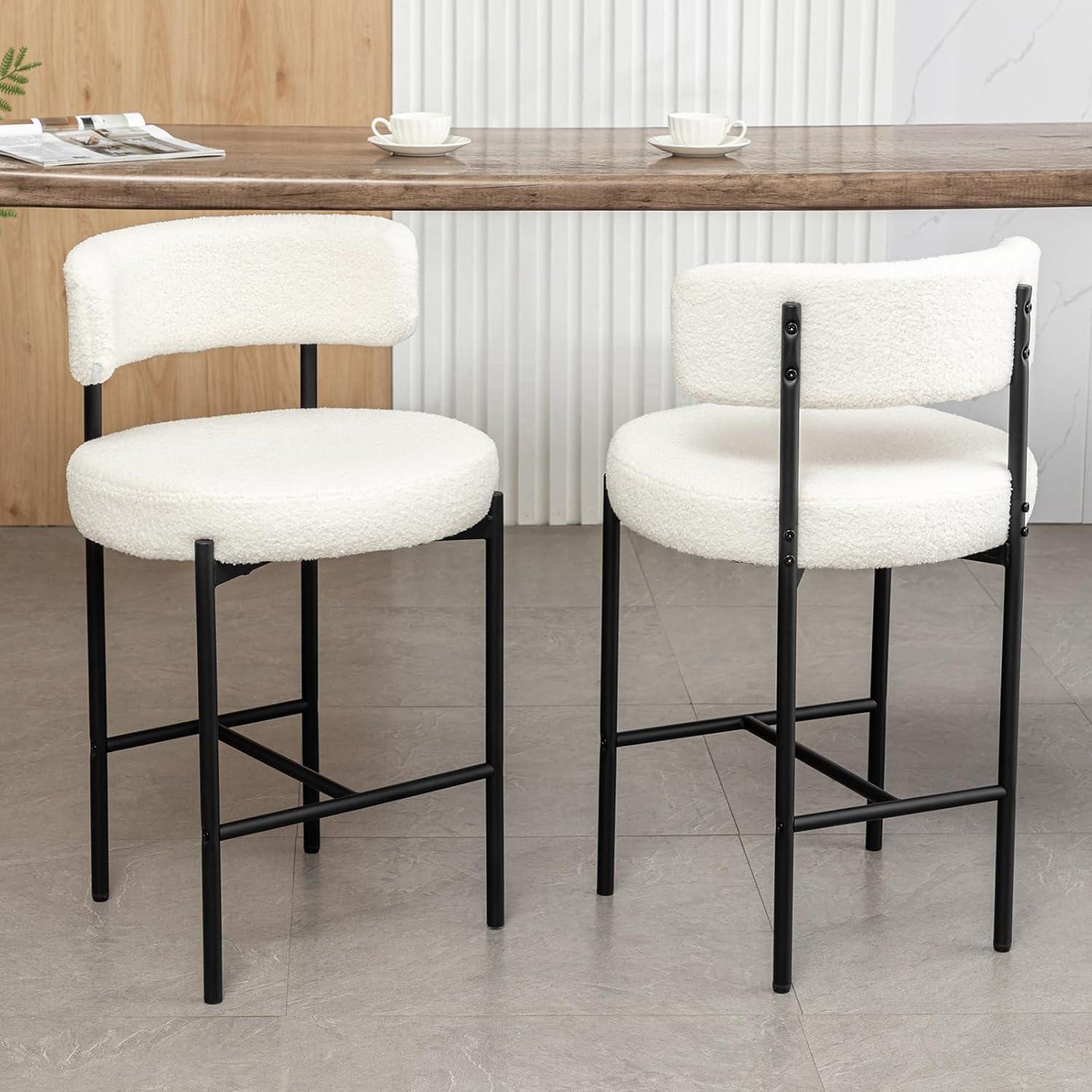 White Adjustable Metal Bar Stools with Black Legs, Set of 2