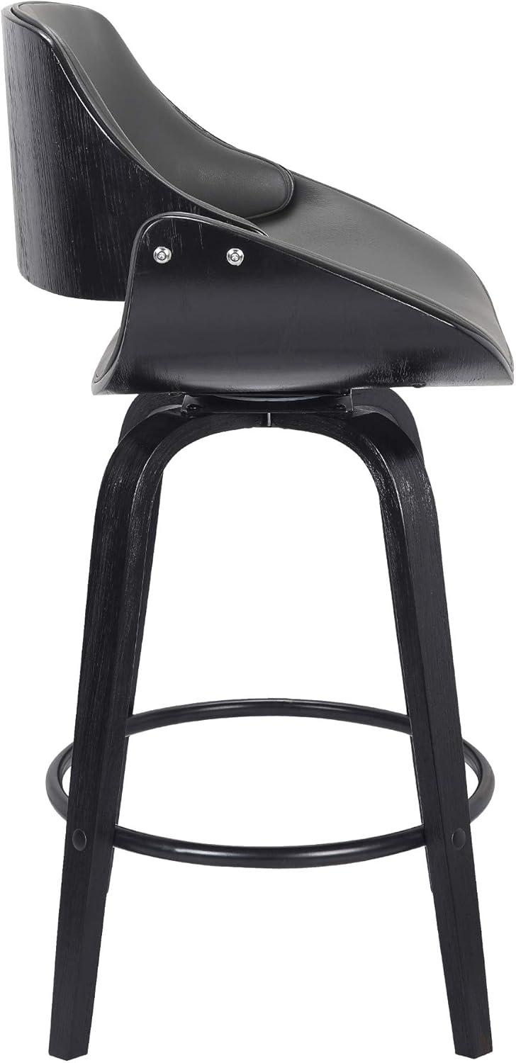 Mona 26" Black and Gray Faux Leather Swivel Barstool