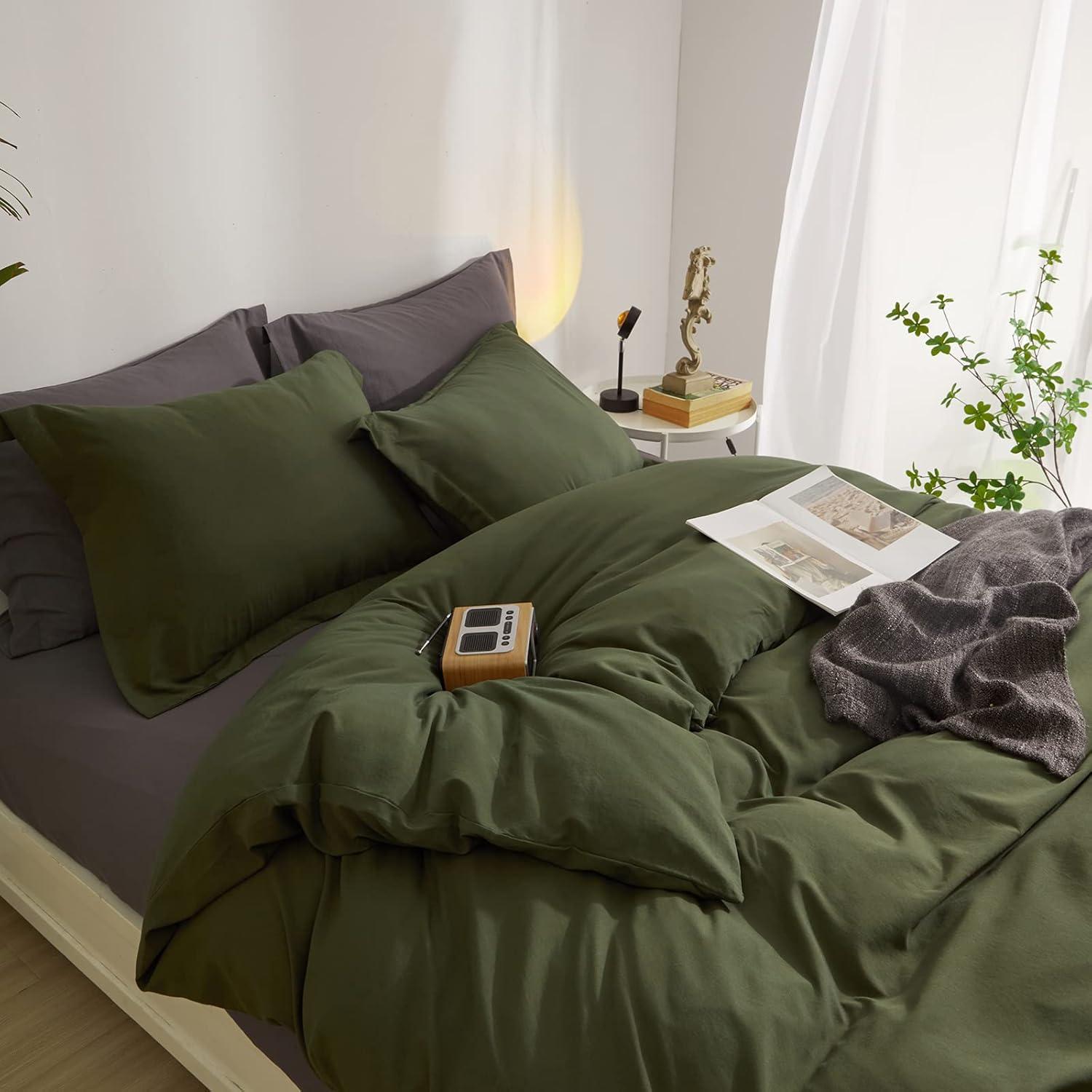 AMWAN Army Green Duvet Cover Full Size Bedding Set Modern Soft 3 Pieces, 1 Forest Green Duvet Cover 80”x90” with 2 Pillowcases